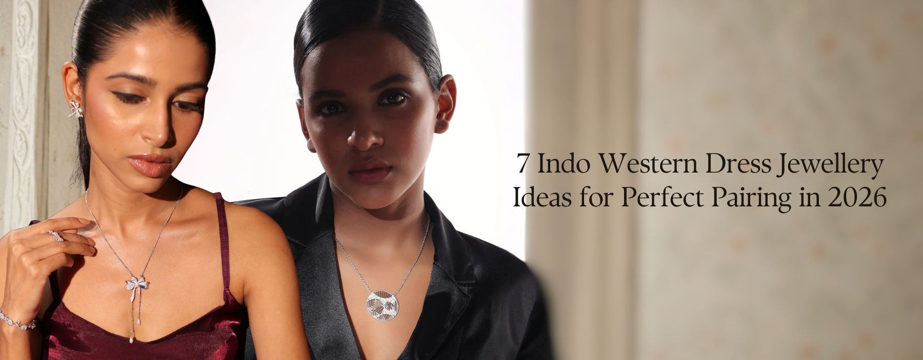 Woman wearing elegant jewellery styled with fashionable Indo Western attire.