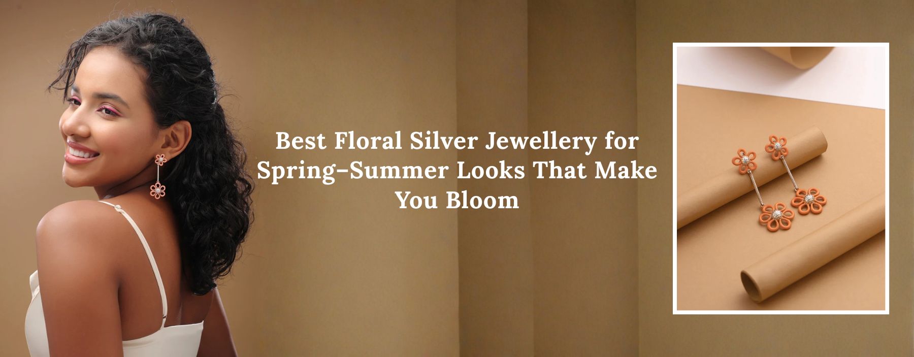Elegant floral silver jewellery styled for a fresh spring and summer fashion look