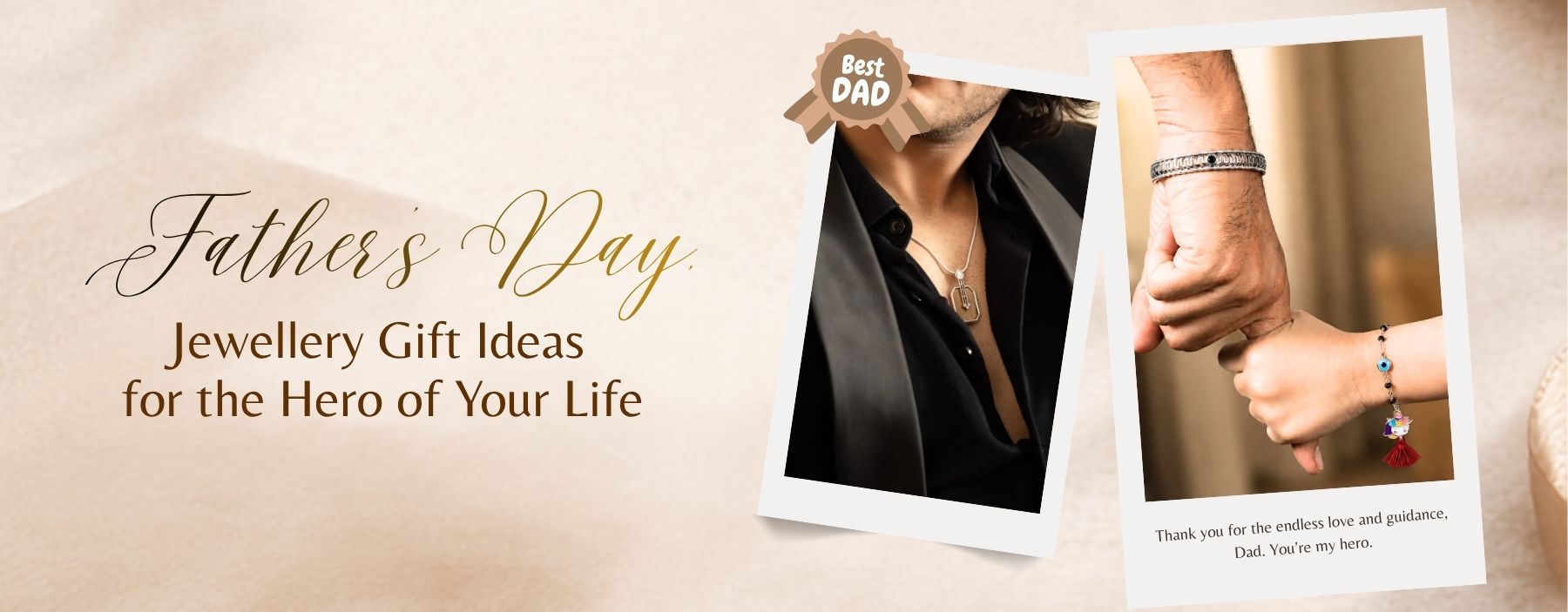 Father's Day jewellery gift ideas banner with silver bracelet and pendant for dads.
