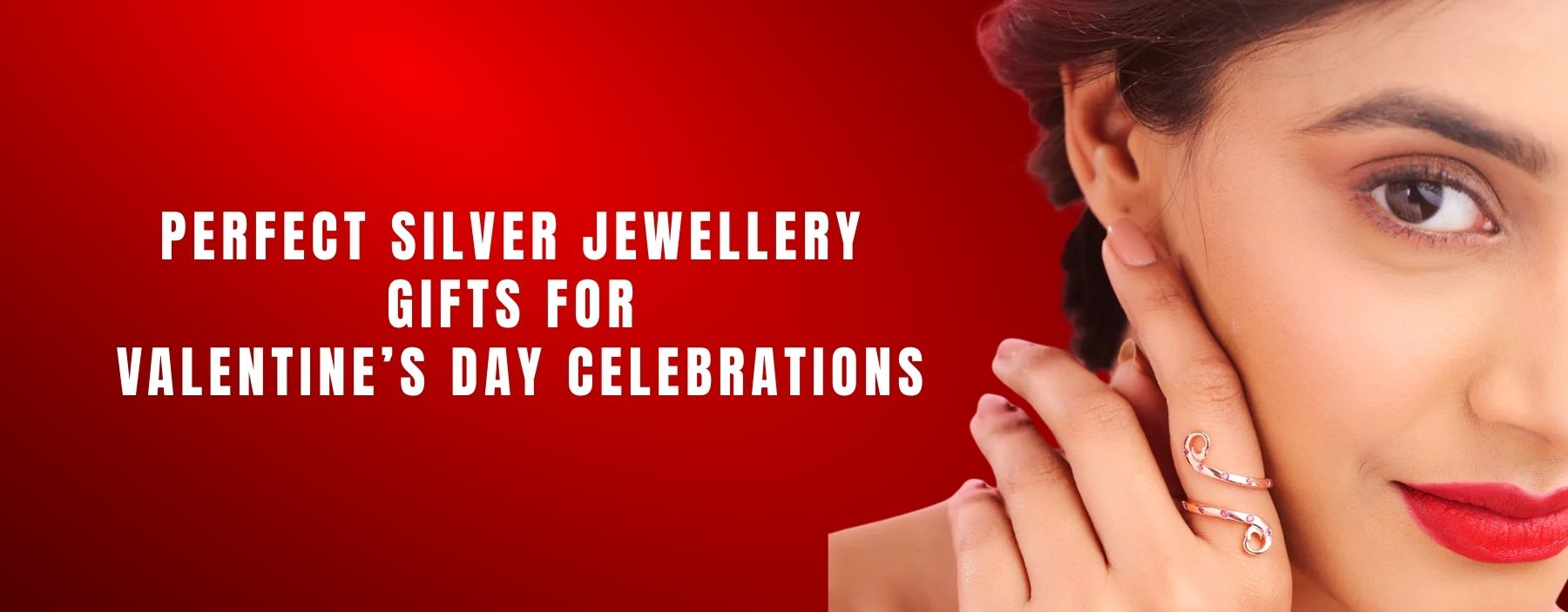 Elegant silver jewellery gifts including rings and bracelets styled for Valentine’s Day celebrations.