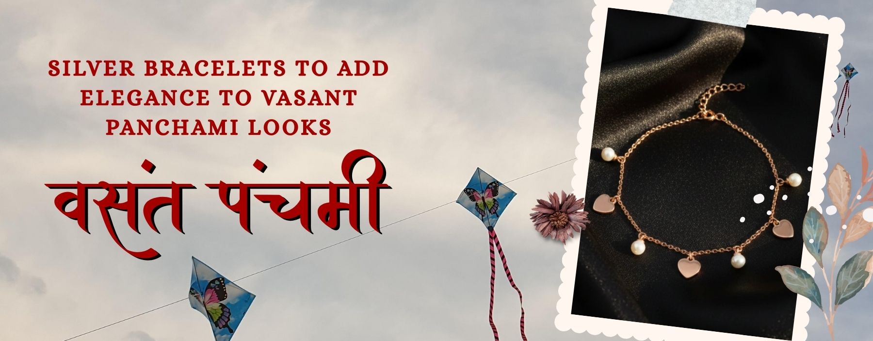 Elegant silver bracelets styled with traditional Vasant Panchami attire showcasing minimal festive jewellery for a graceful and refined ethnic look.