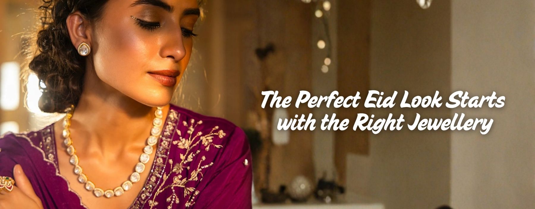 Elegant Eid jewellery set paired with traditional festive attire.