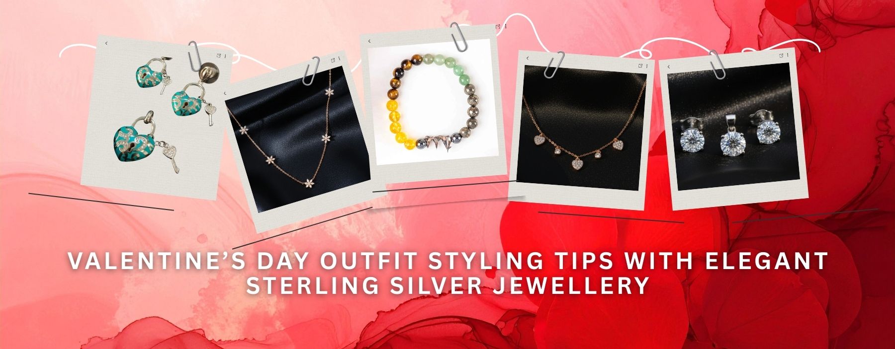 Woman styling a Valentine’s Day outfit with elegant sterling silver jewellery for a romantic and festive look.