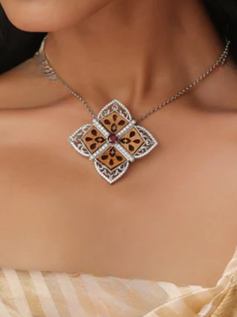 925 Silver Durga Filigree Ruby Pendant