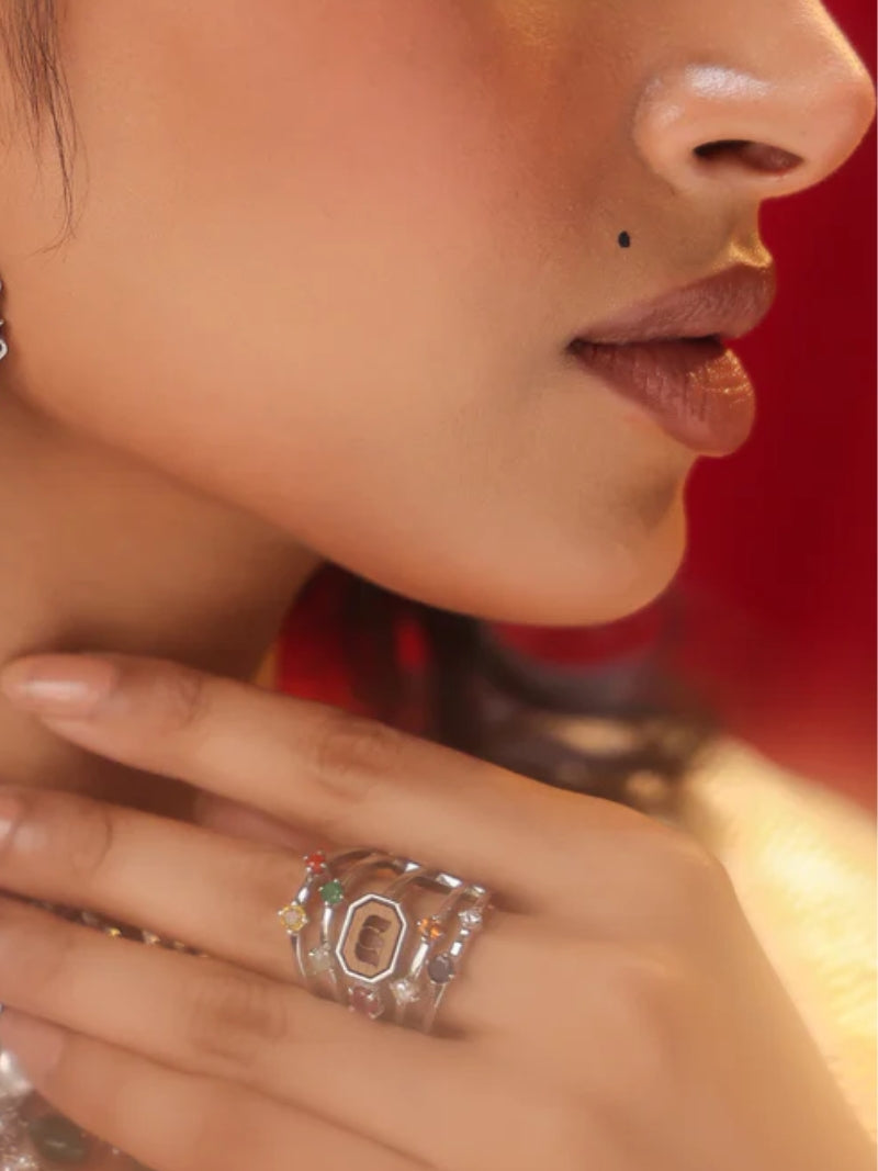 5 Layered Navratna Ring in Sterling Silver