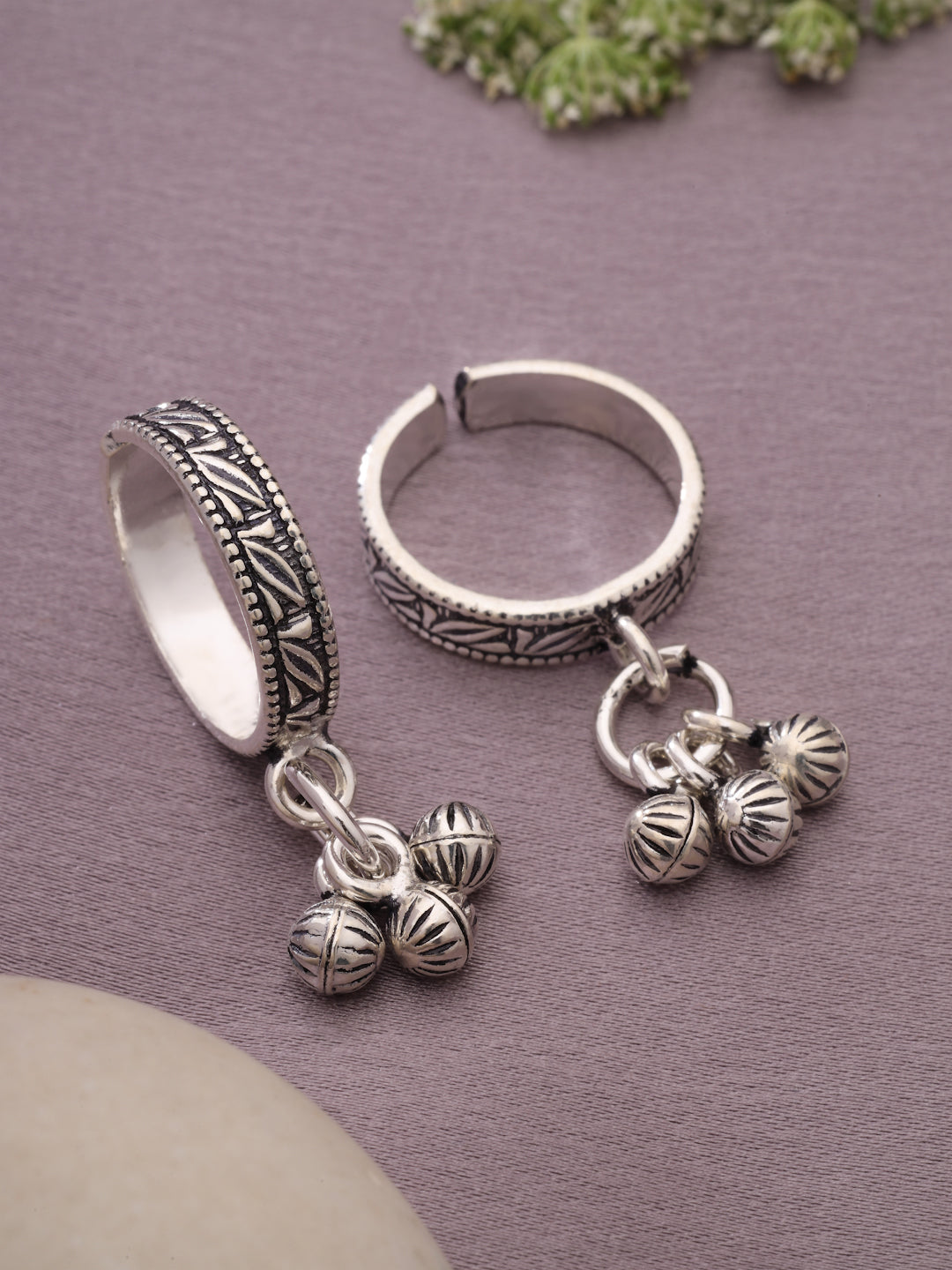 Vintage-Inspired Oxidized 925 Sterling Silver Ghungroo Toe Rings