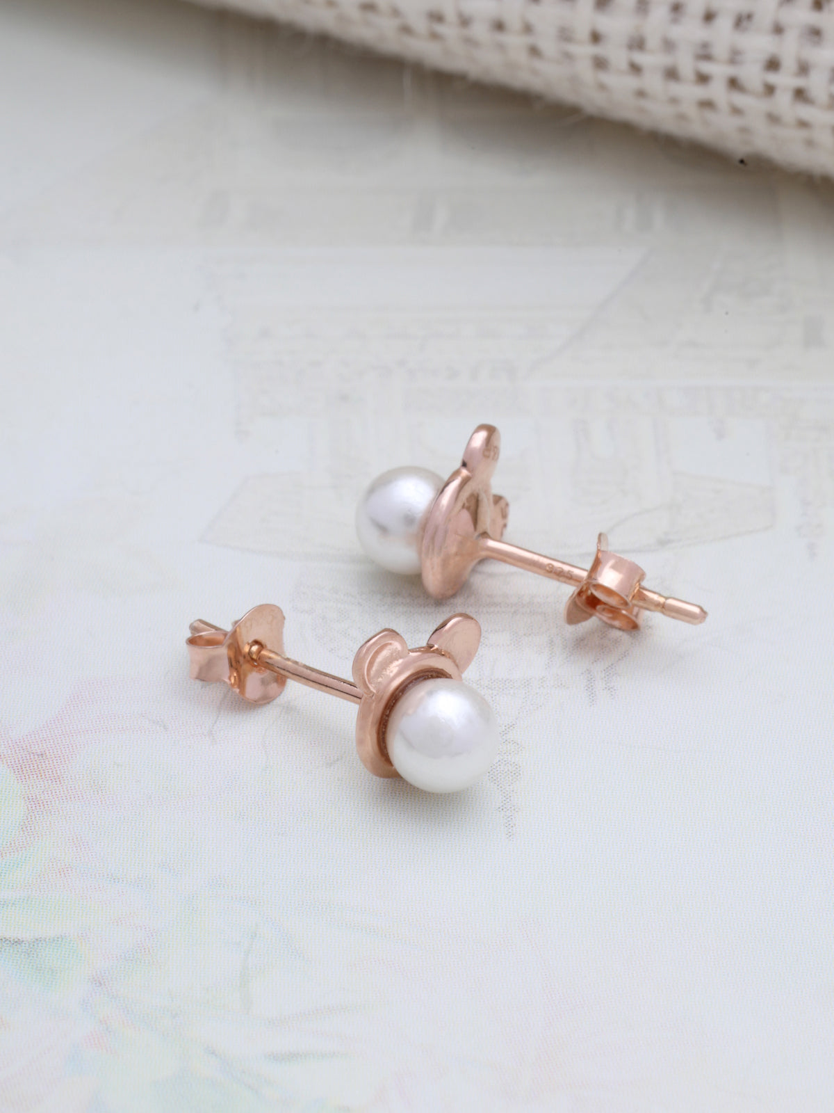 Pearl Stud Earrings in 925 Sterling Silver with Rose Gold Plating