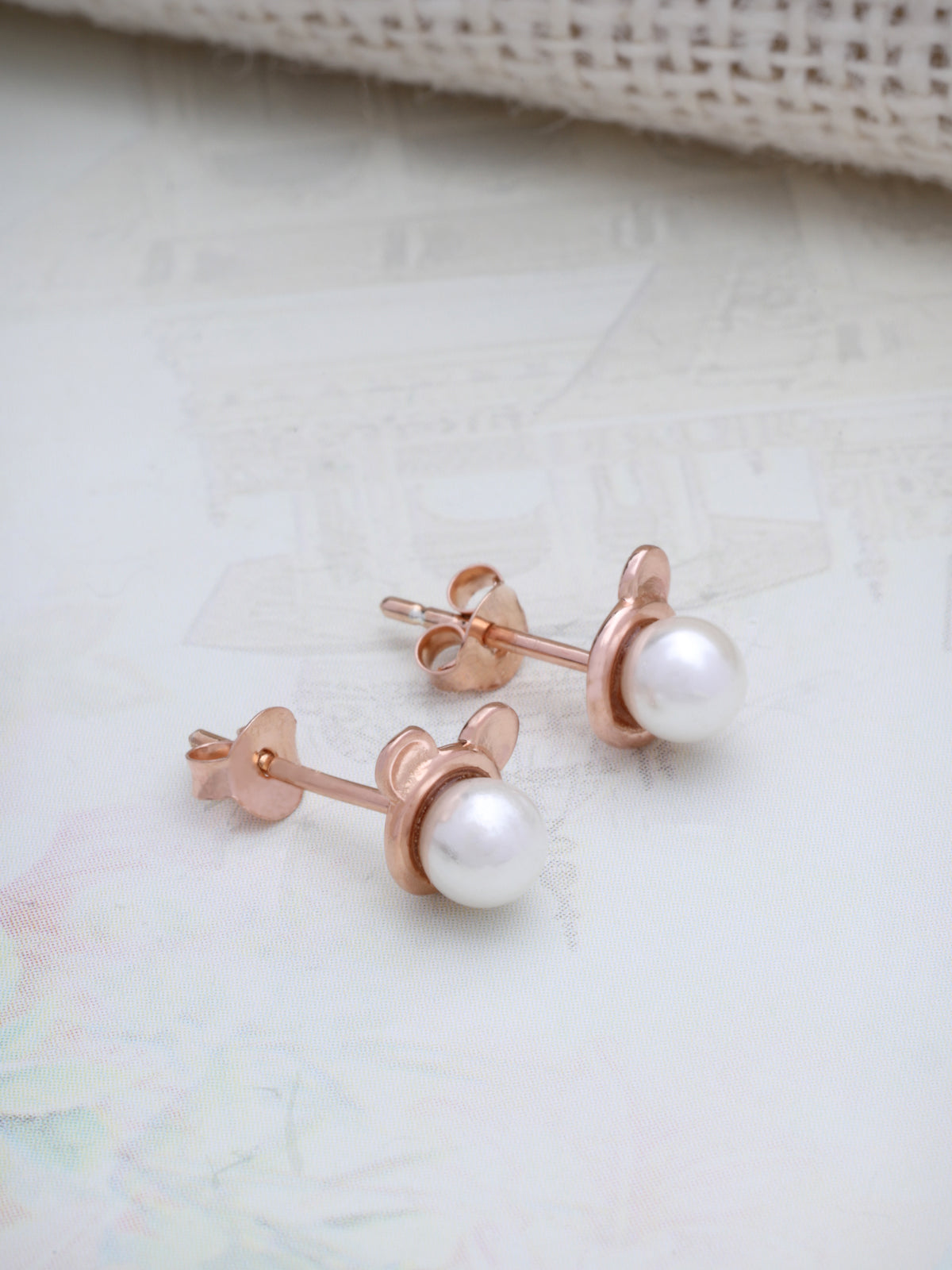 Pearl Stud Earrings in 925 Sterling Silver with Rose Gold Plating