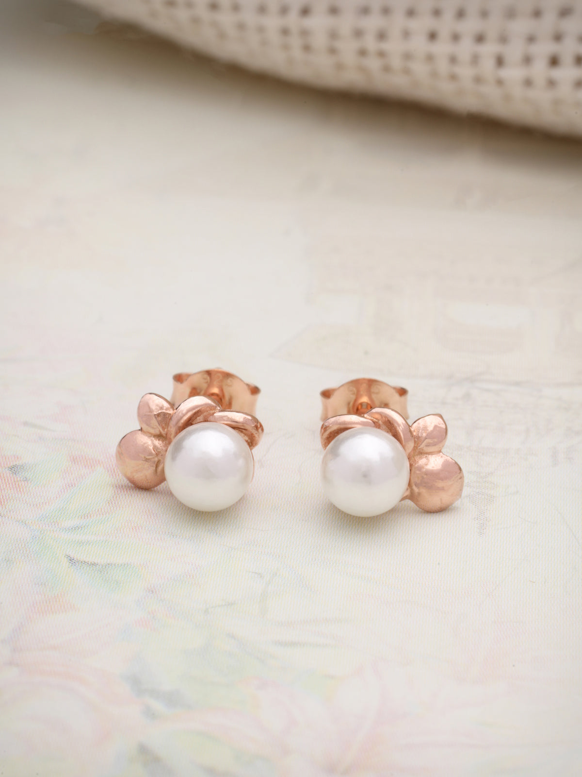 Pearl Stud Earrings in 925 Sterling Silver with Rose Gold Plating