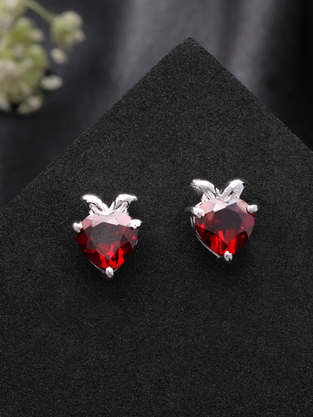 Garnet Stud Earrings in 925 Sterling Silver with Rhodium Plating