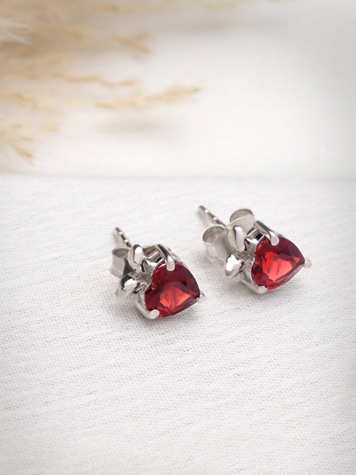 Garnet Stud Earrings in 925 Sterling Silver with Rhodium Plating