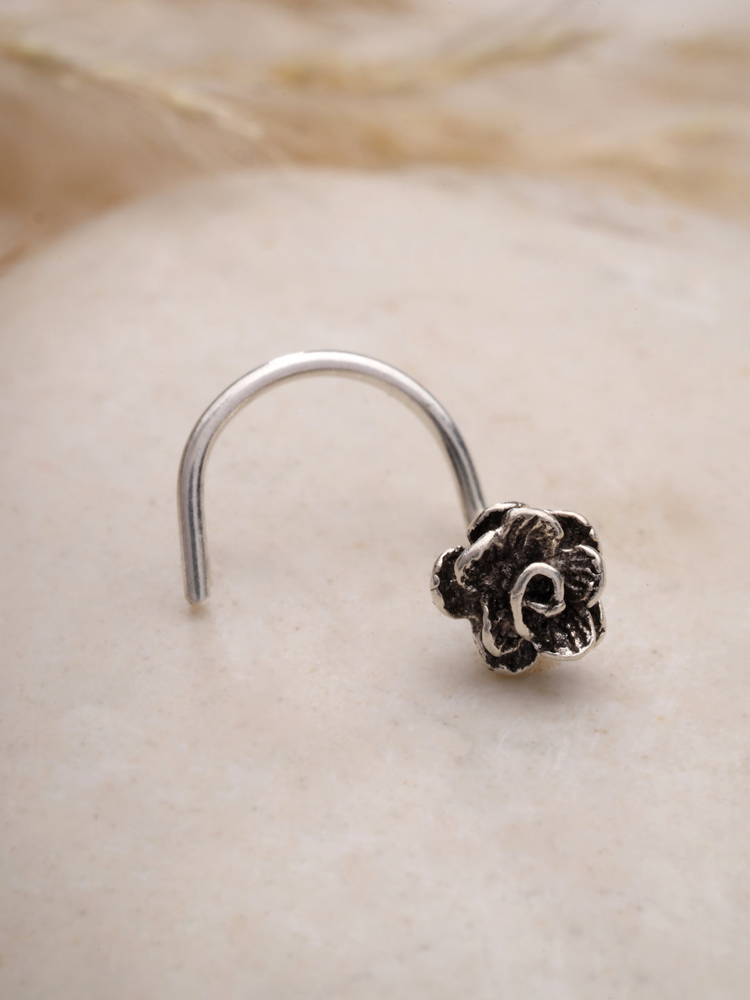 Oxidized 925 Sterling Silver Handcrafted Rose Nose Pin