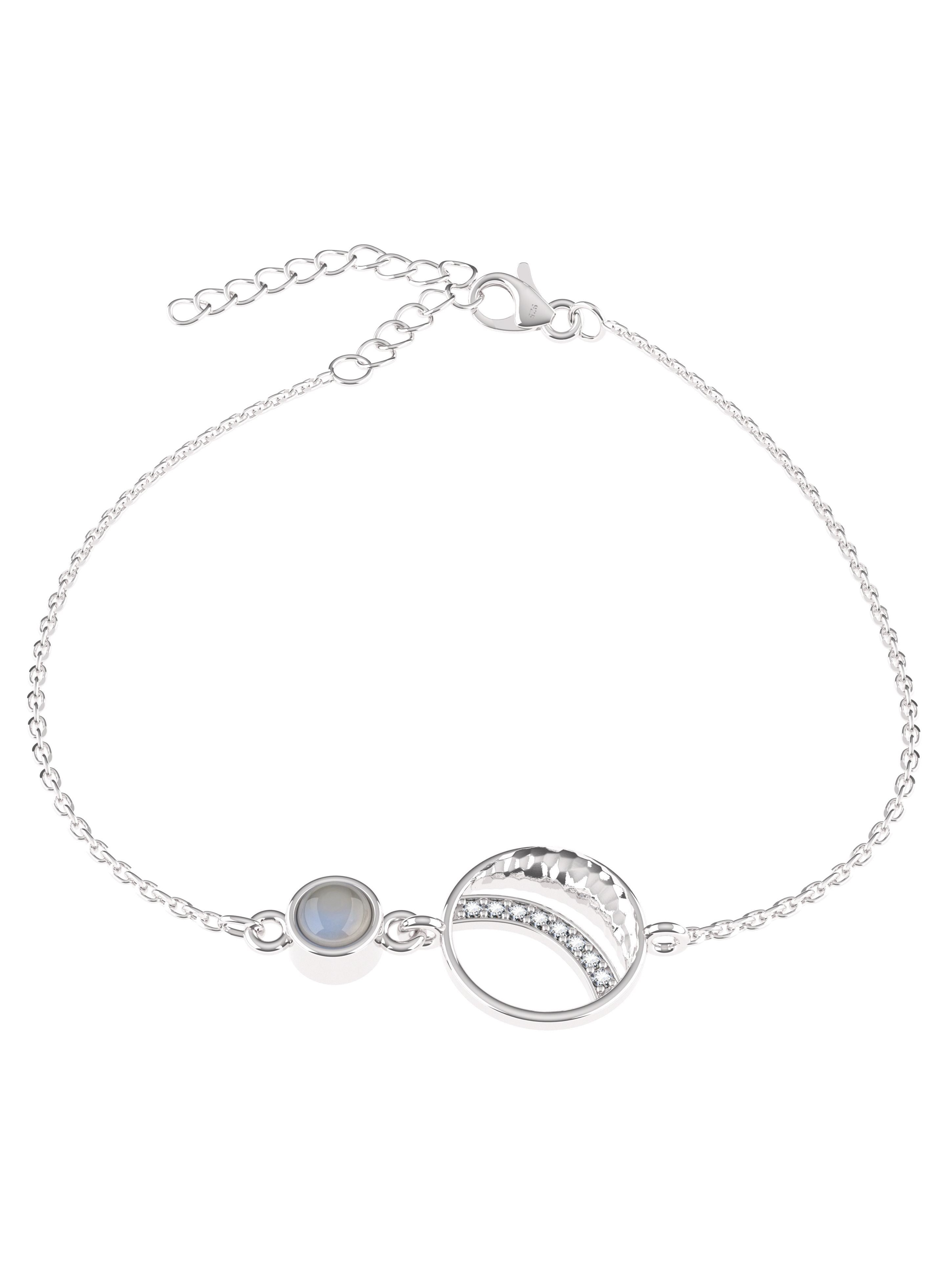 Rainbow Moonstone & Moissanite Orbital Bracelet in 925 Sterling Silver