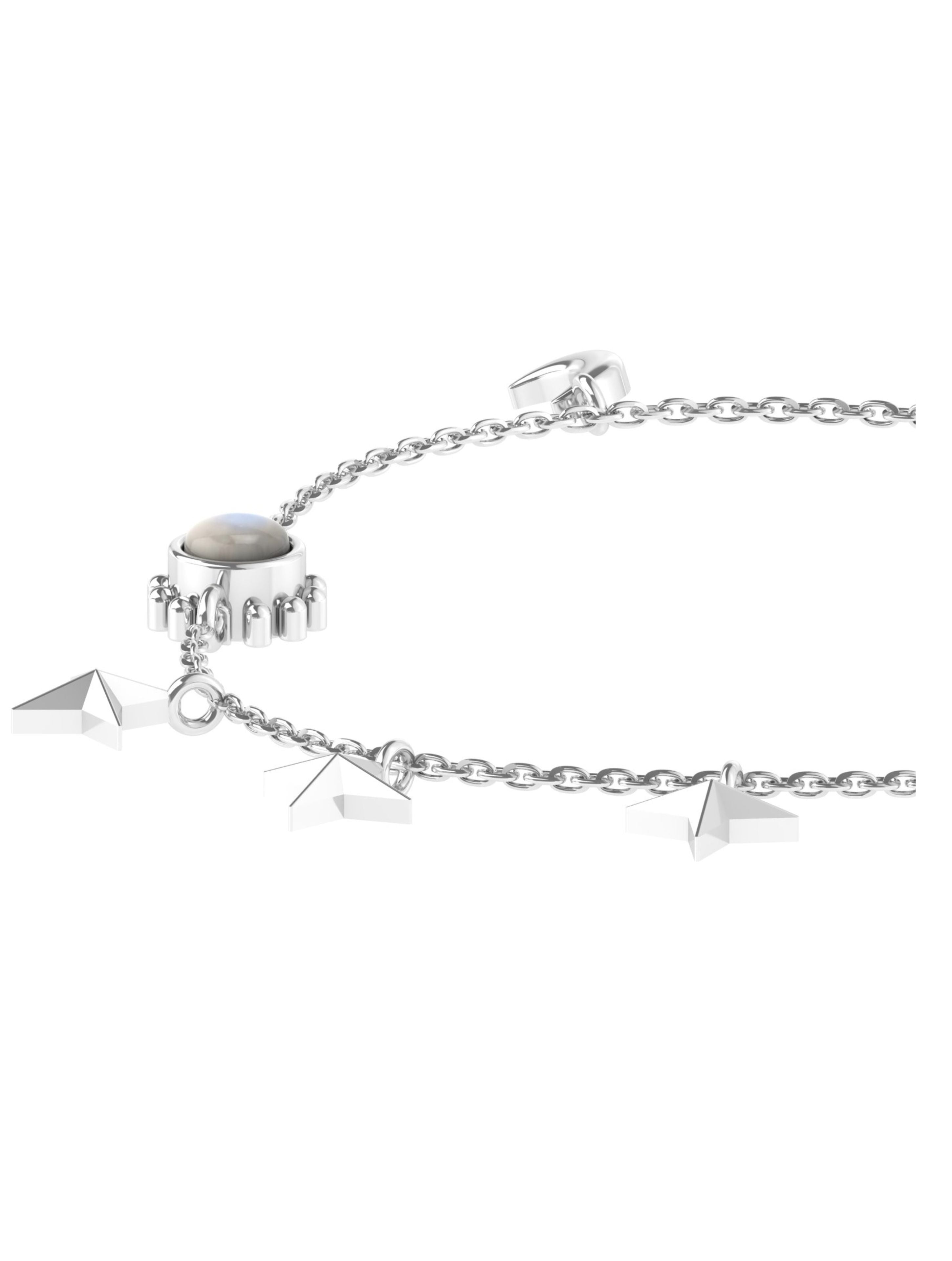 Celestial Harmony: Rainbow Moonstone & Silver Charm Bracelet In 925 Sterling Silver