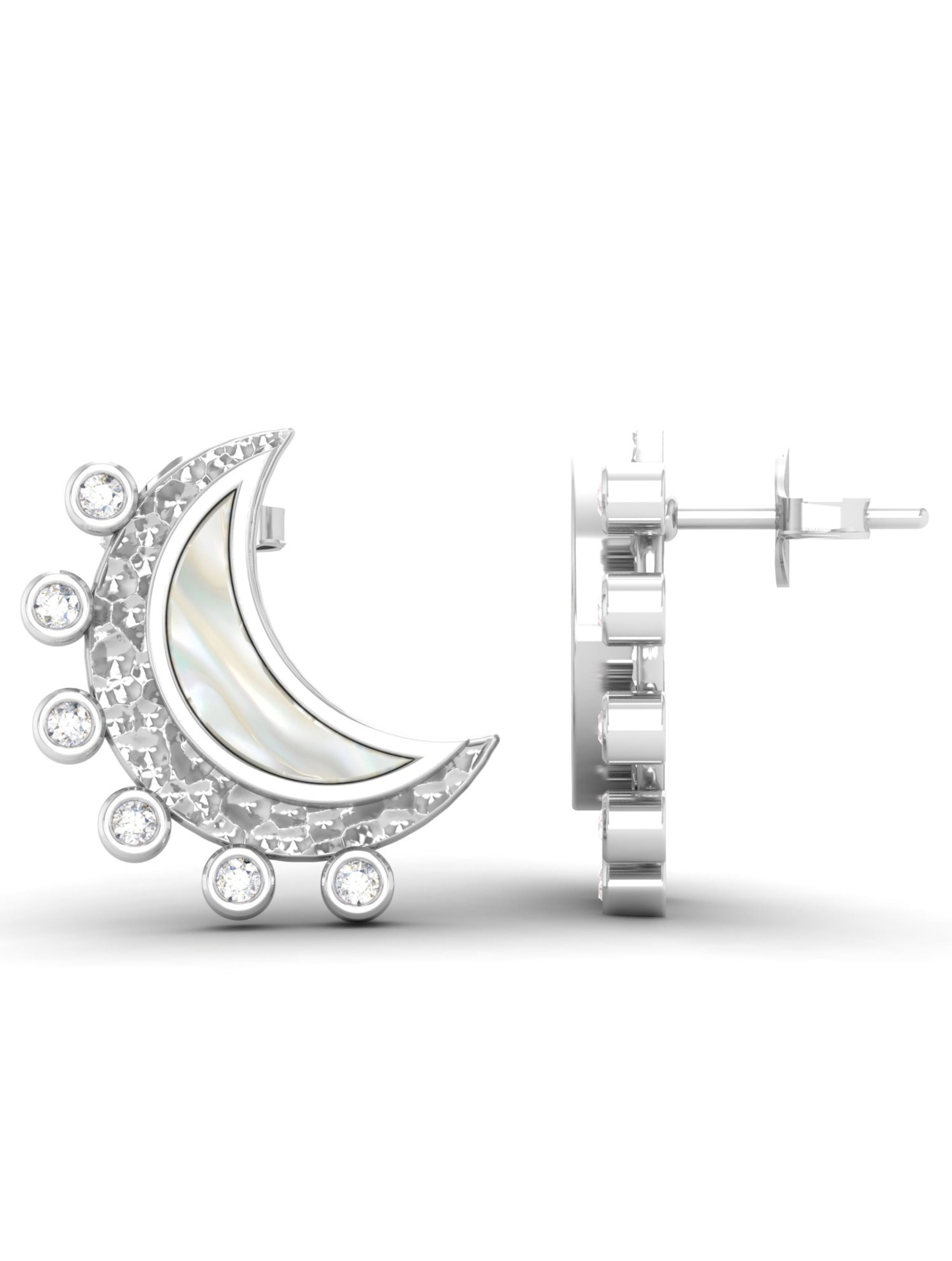 Celestial Glow: Moissanite & Mother of Pearl Crescent Moon Earrings
