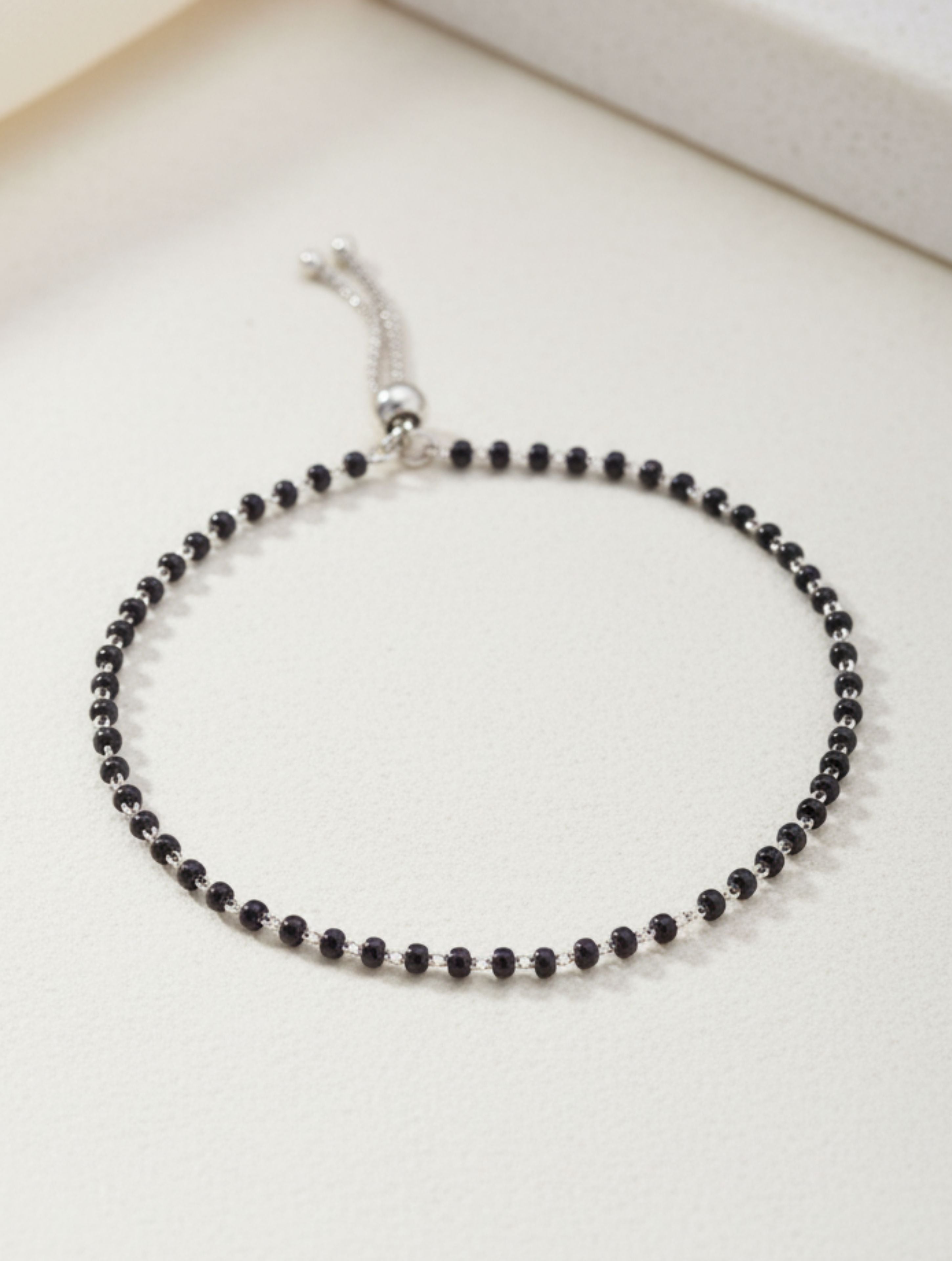 Black Beads 925 Sterling Silver Anklet For Women