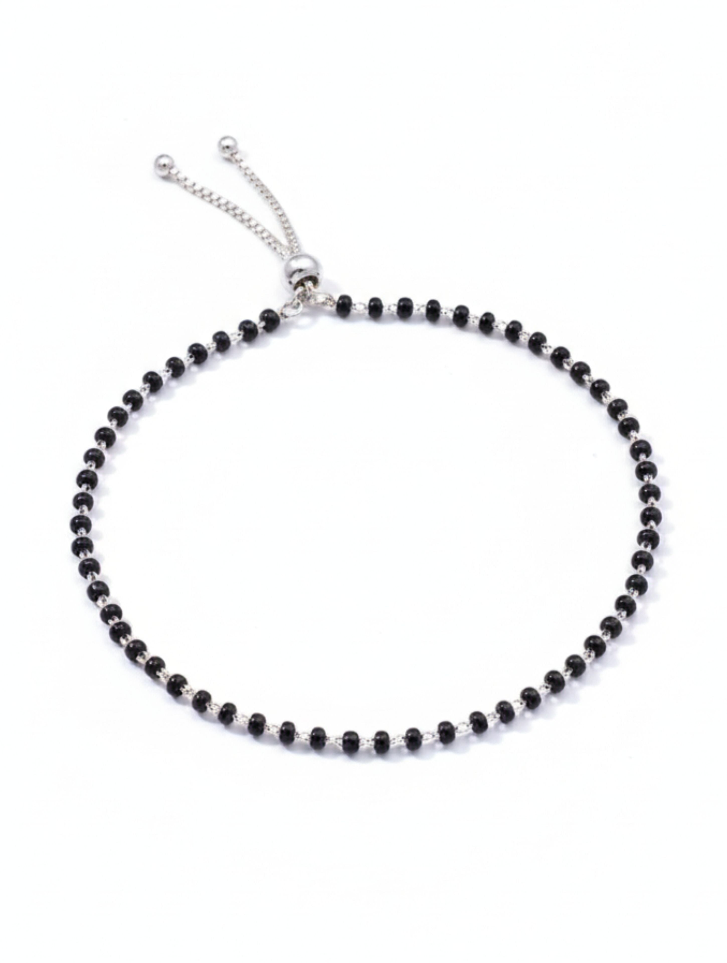 Black Beads 925 Sterling Silver Anklet For Women