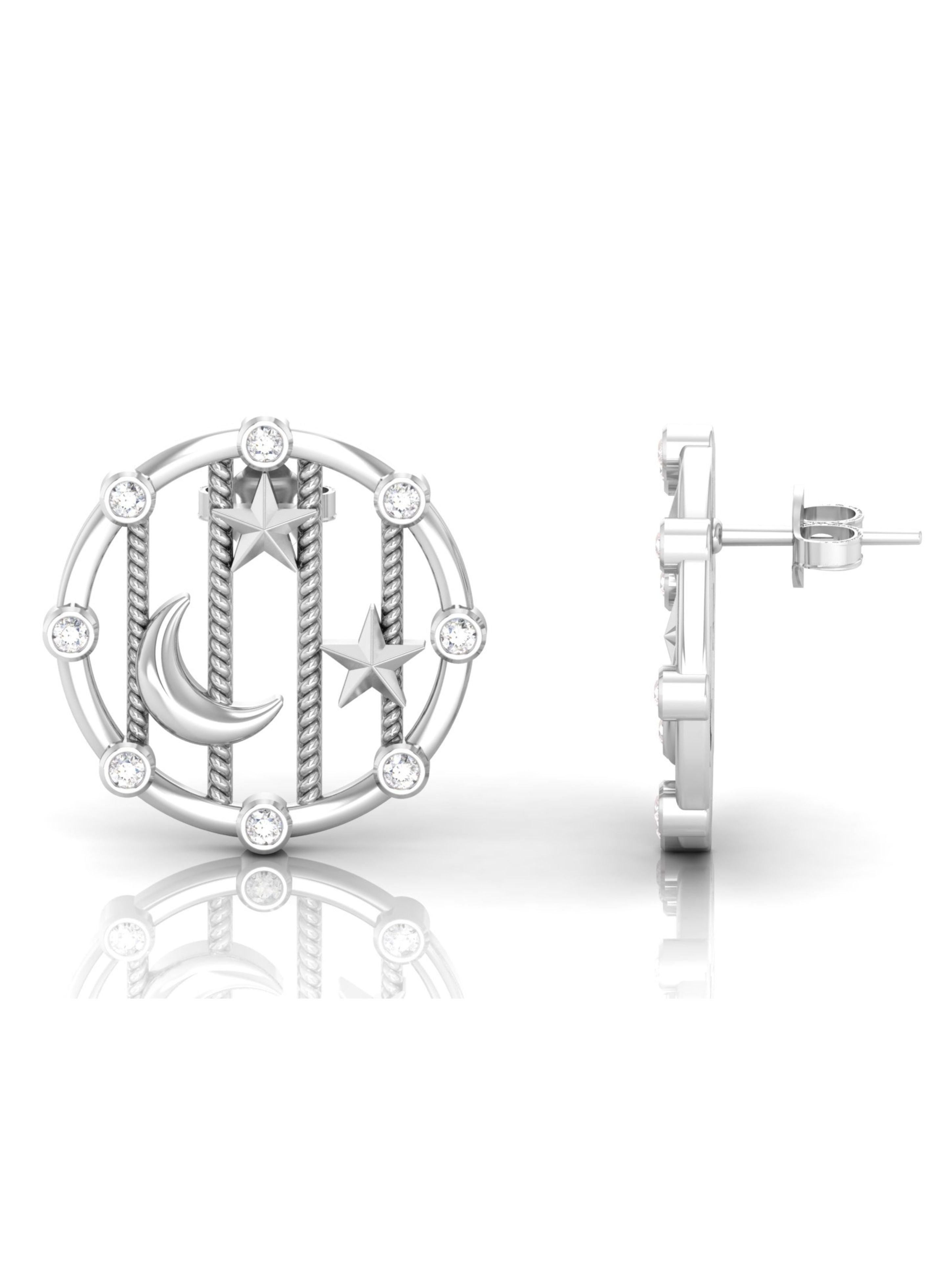Celestial Harmony: Moissanite Crescent & Star Medallion Studs