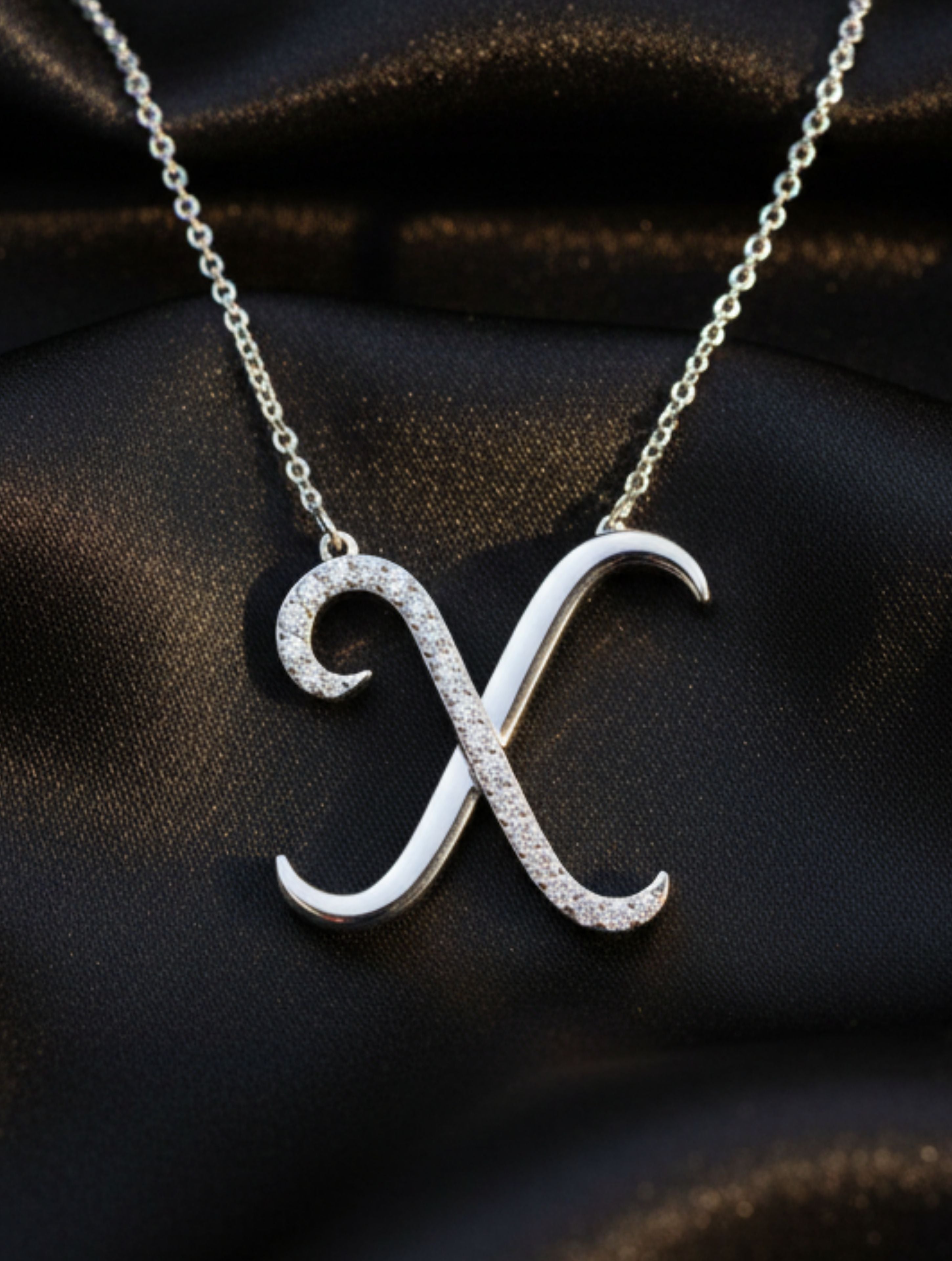 Signery ‘X’ Initial Pendant – Moissanite & Rhodium Plated