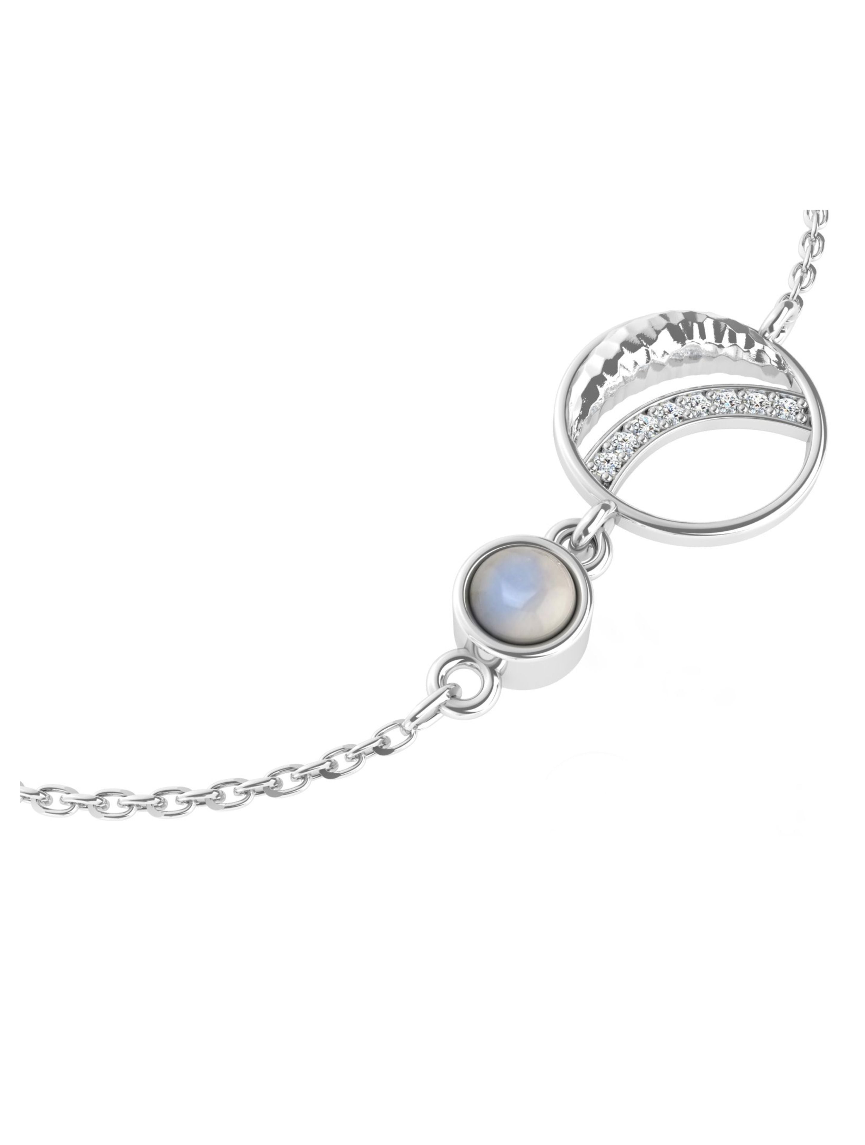 Rainbow Moonstone & Moissanite Orbital Bracelet in 925 Sterling Silver