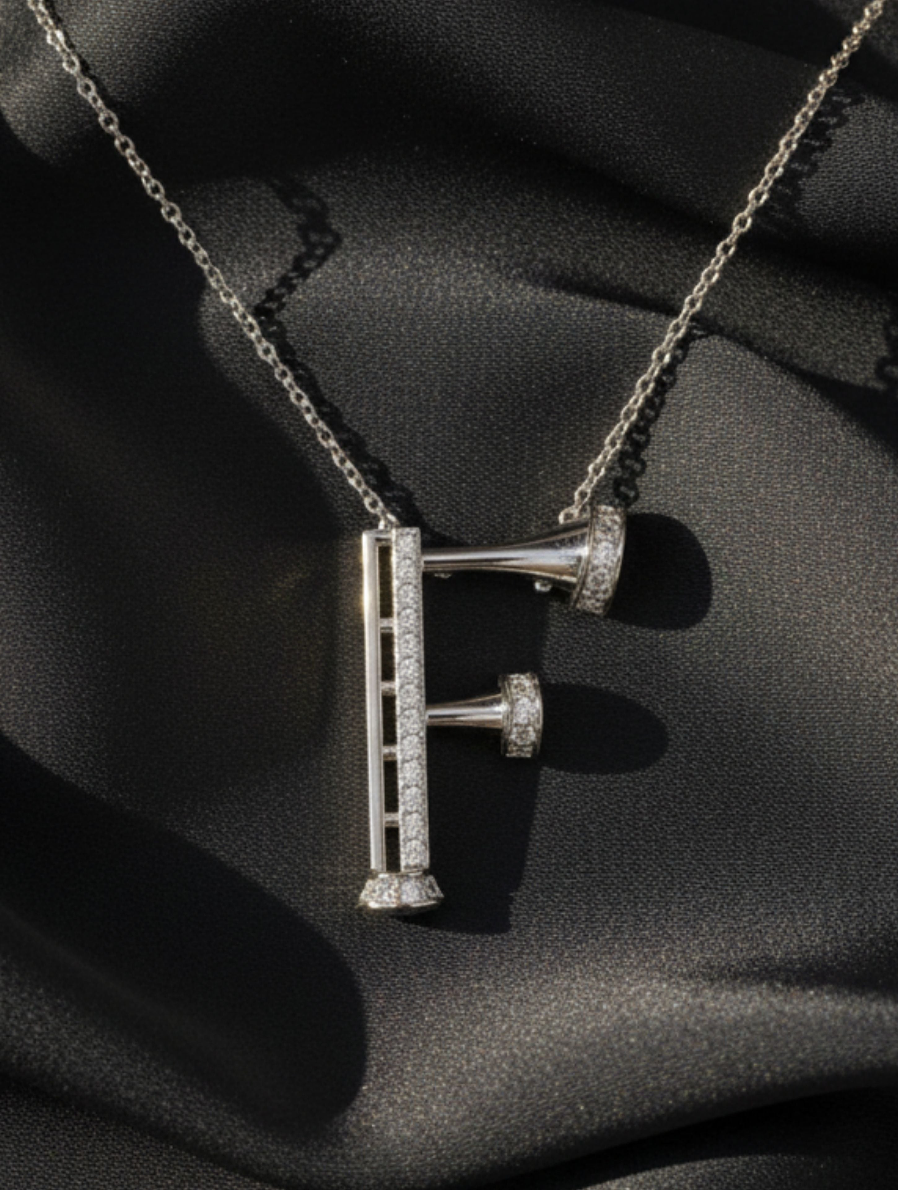 Signery ‘F’ Initial Pendant – Moissanite & Rhodium Plated