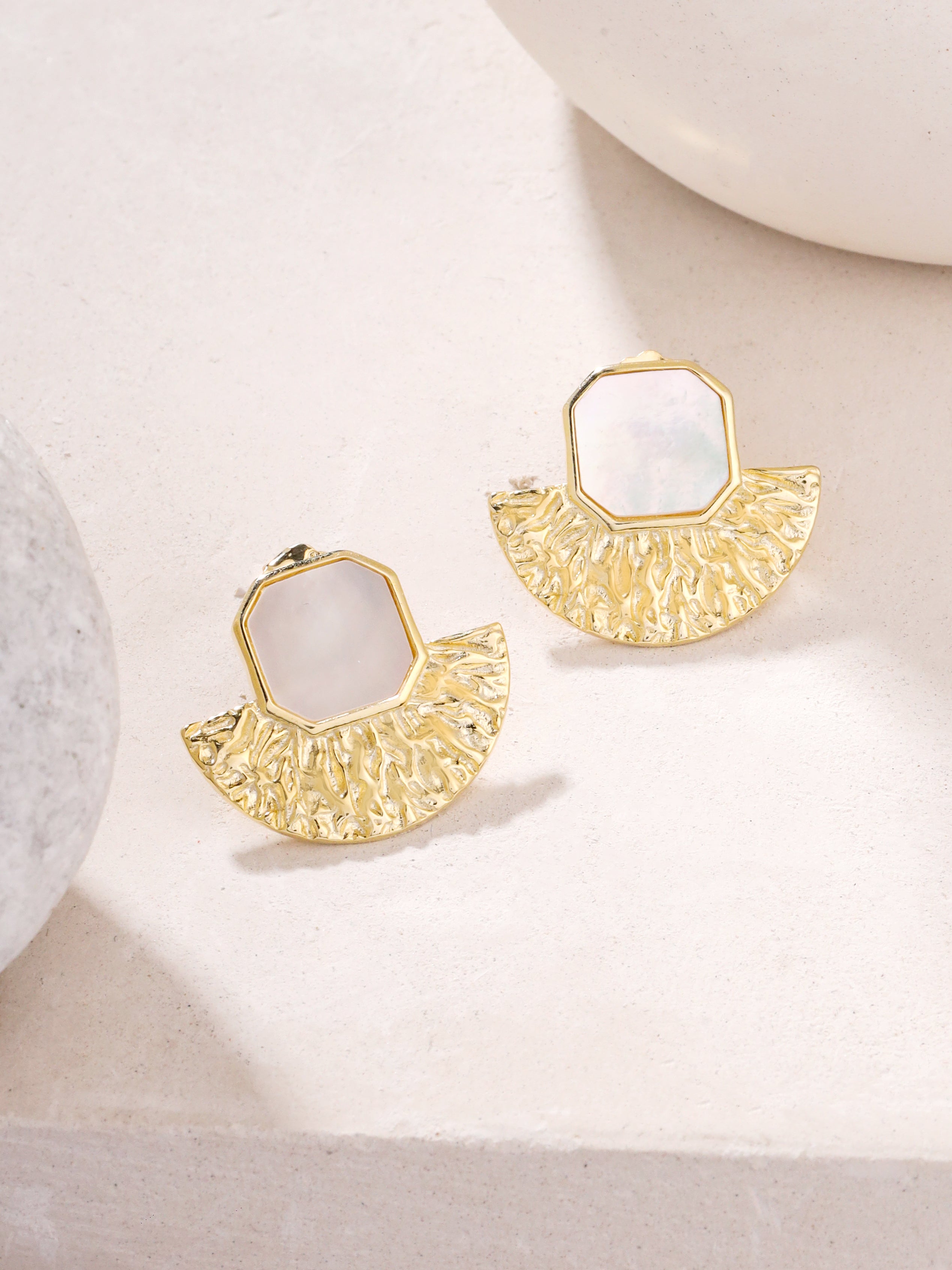 Syra Collection 24k Gold Textured Stud Earrings 925 Sterling Silver For Women