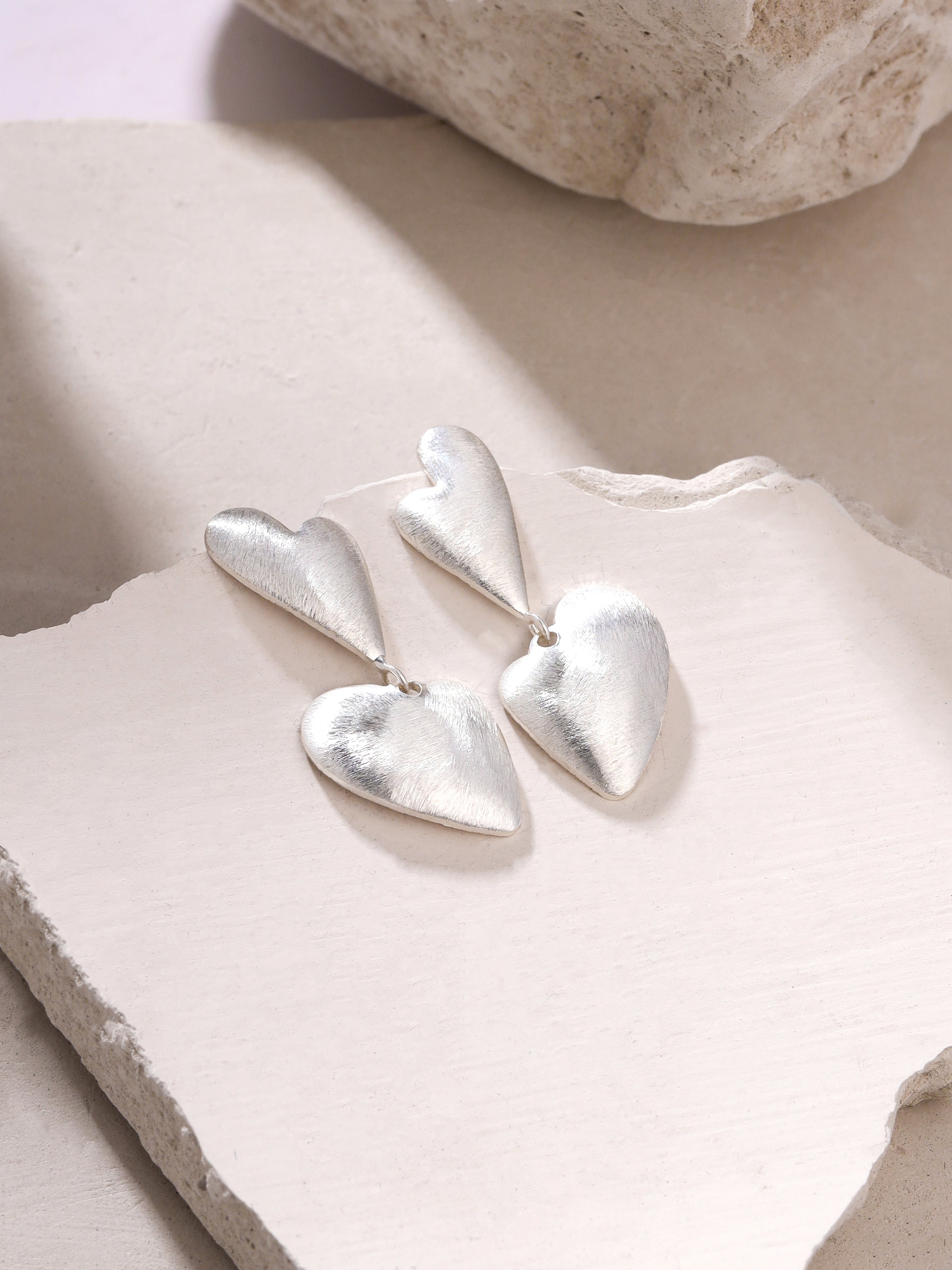 Rhodium Abstract Scratch-Finish Syra 925 Sterling Silver Earrings For Women