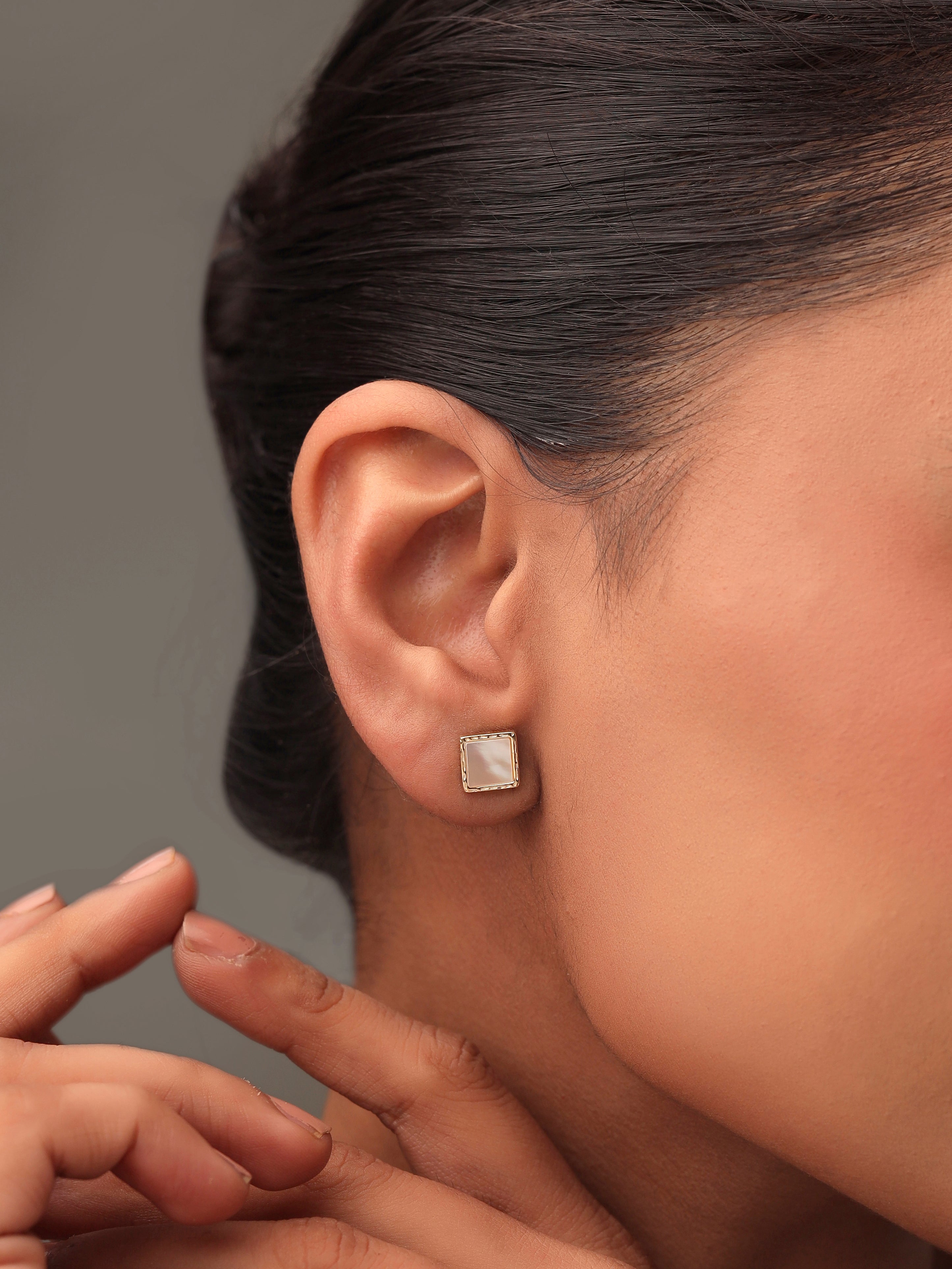 925 Sterling Silver MOP Square Stud Earrings For Women