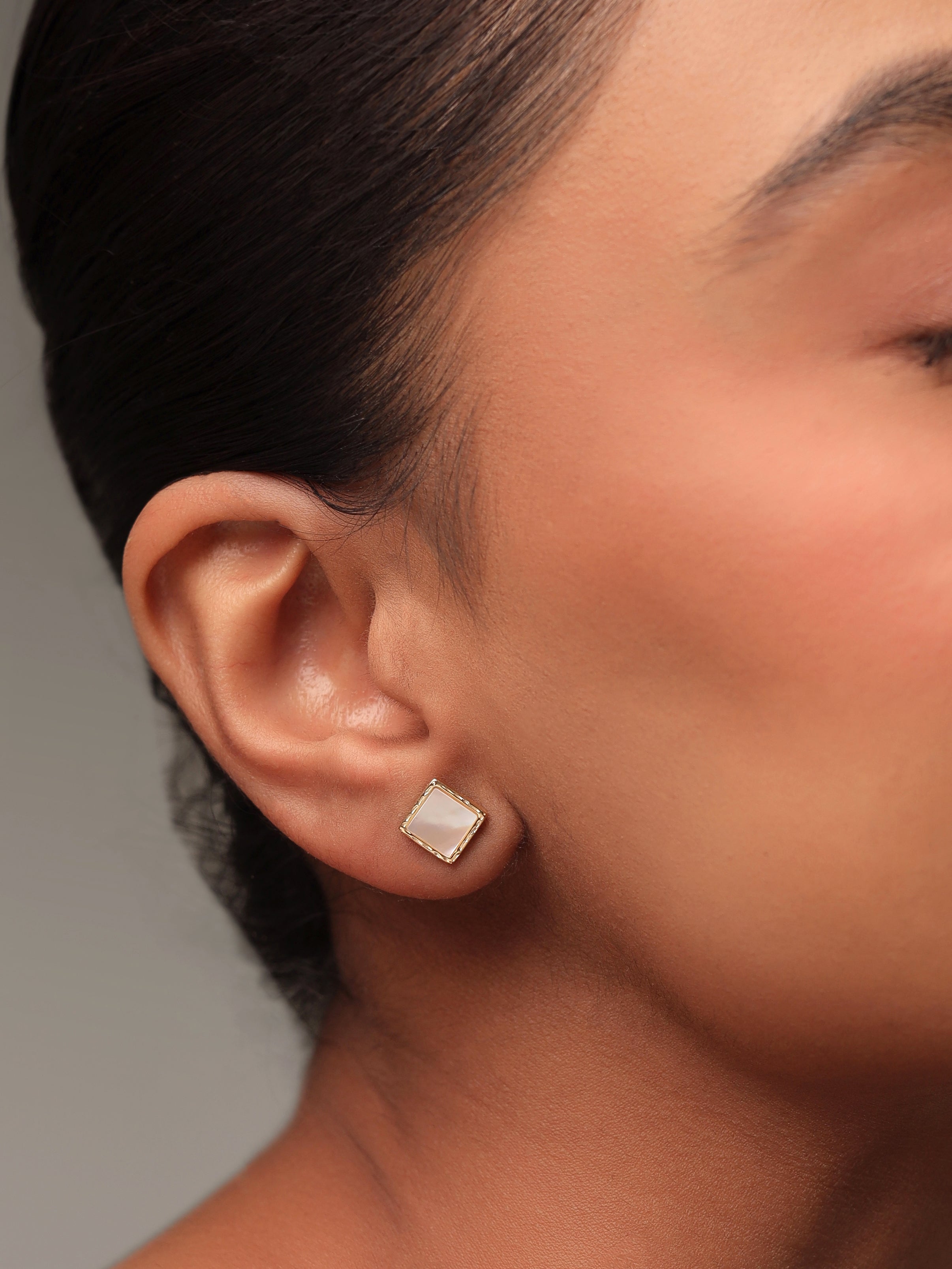 925 Sterling Silver MOP Square Stud Earrings For Women
