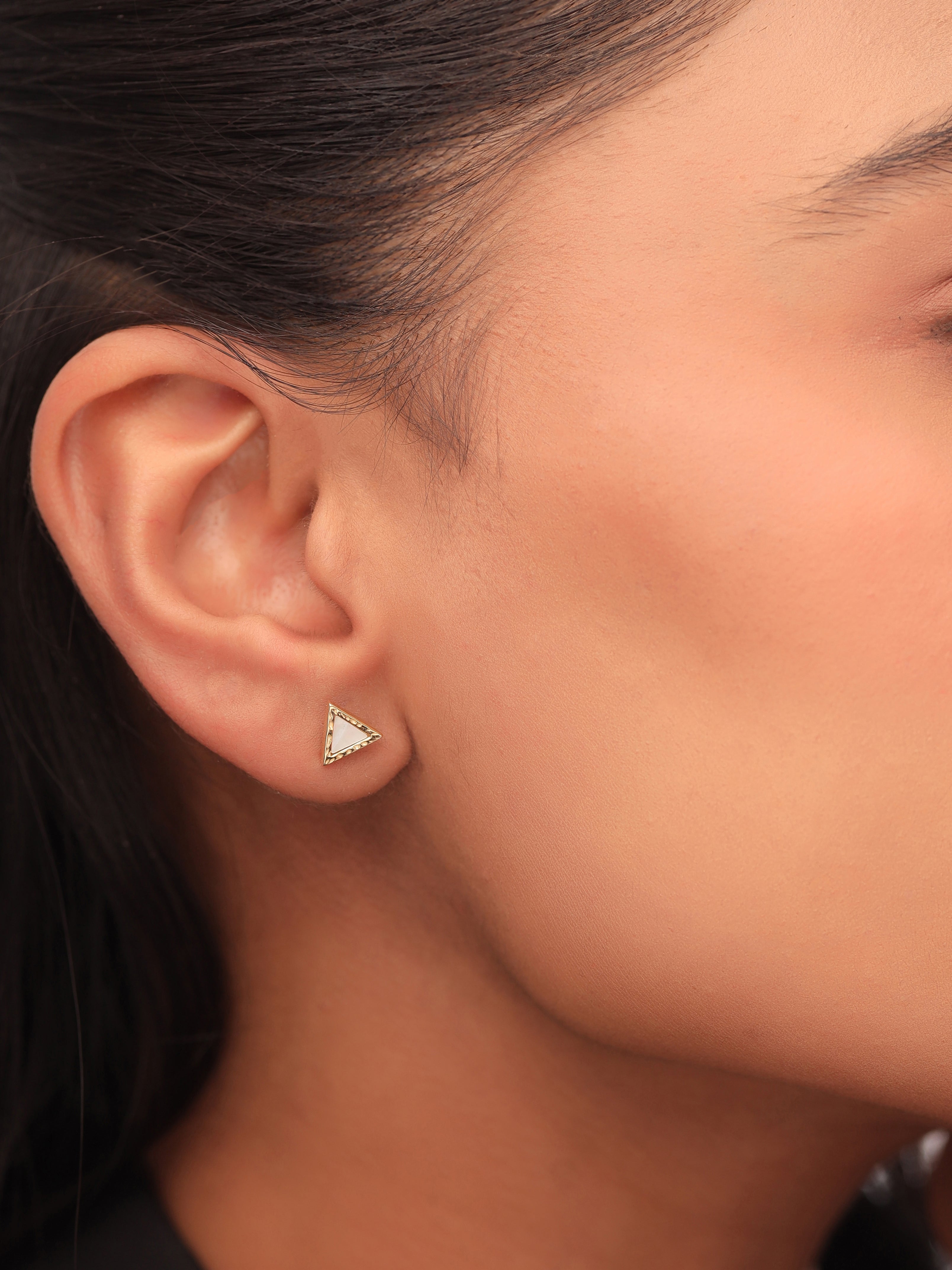 Syra Triangle Mother of Pearl Stud Earrings in 925 Sterling Silverin 24k Gold For Women