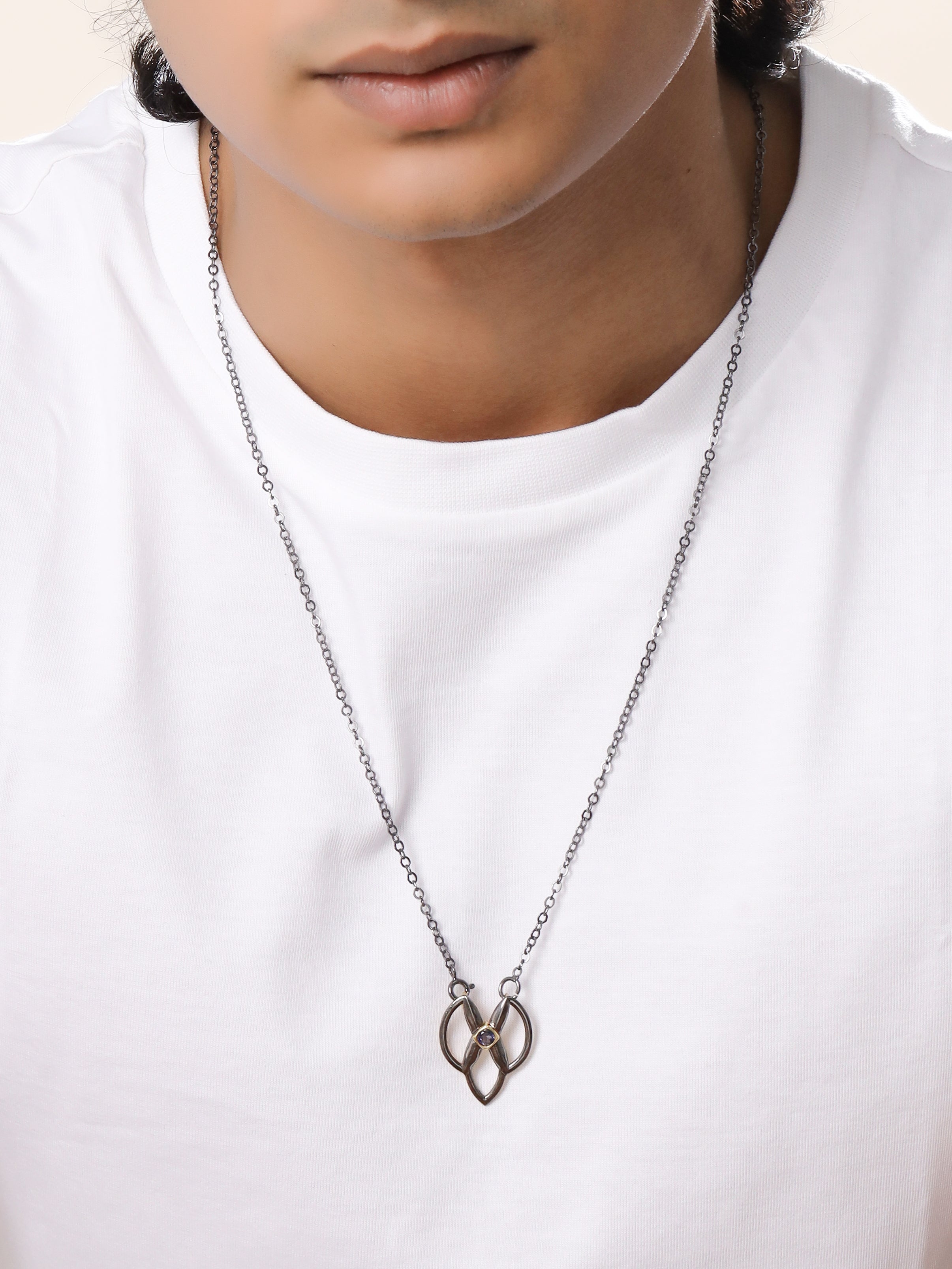Geometric Iolite Silver Pendant - Dual Plated - Kicky & Perky