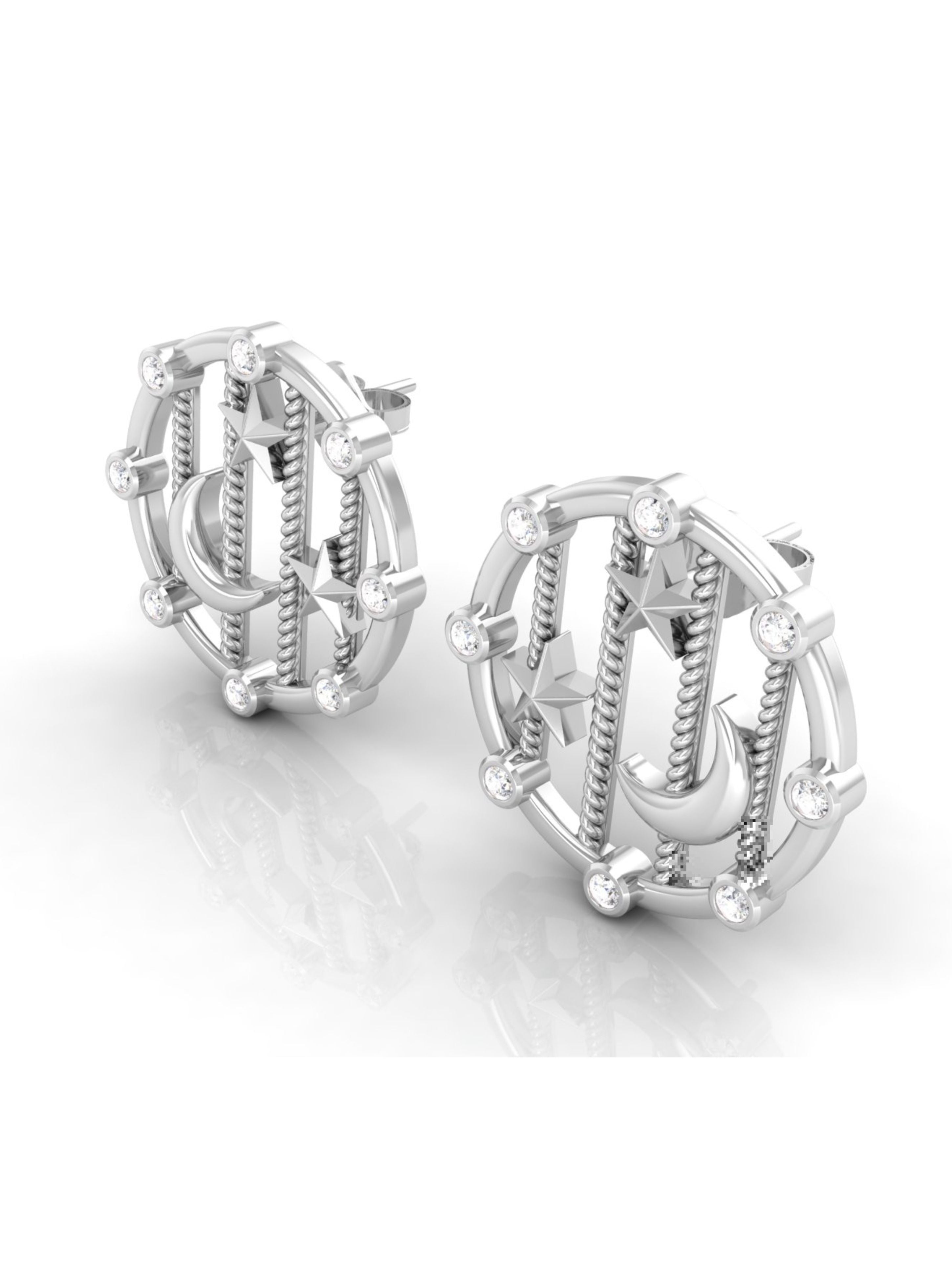 Celestial Harmony: Moissanite Crescent & Star Medallion Studs