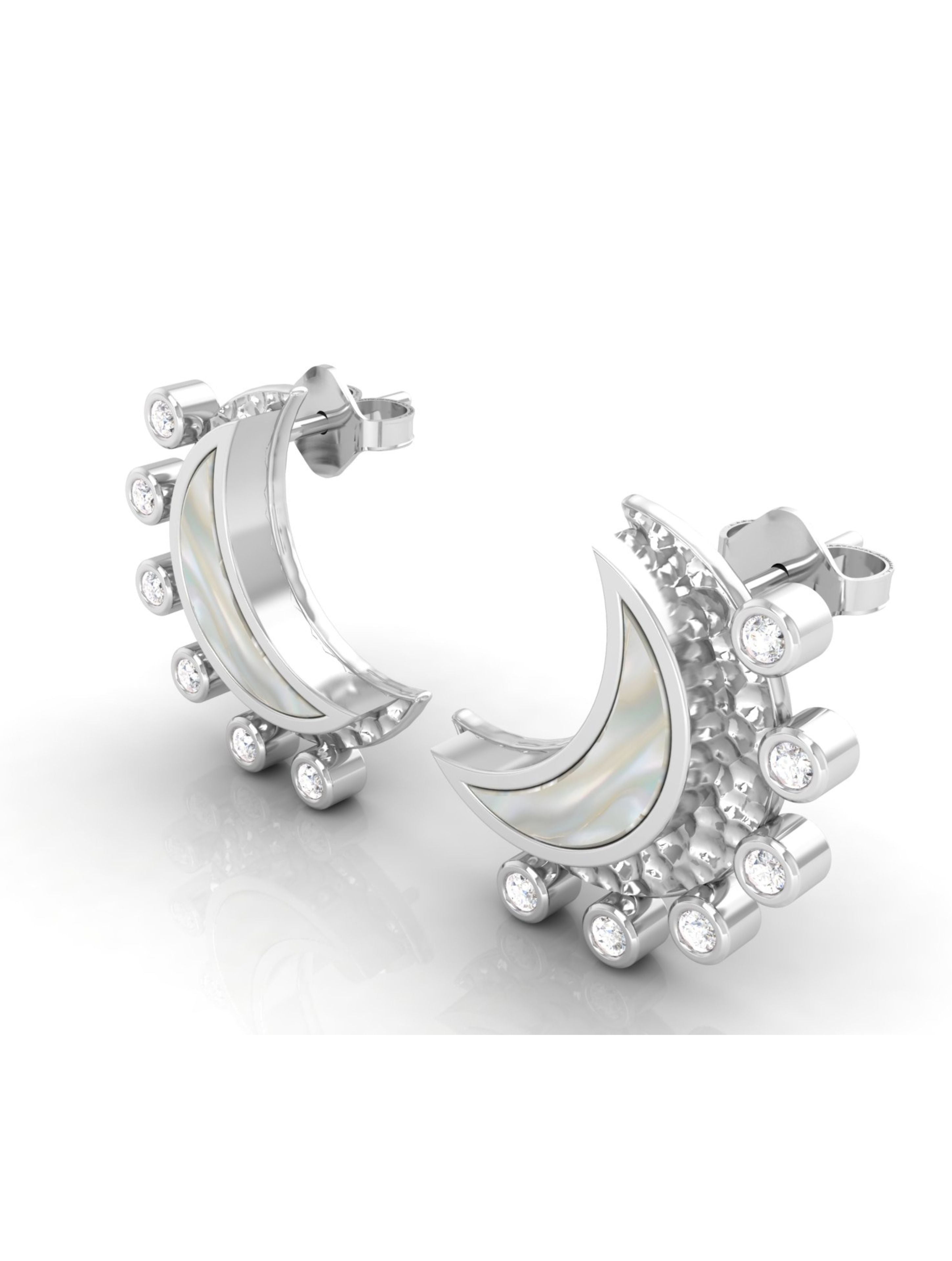 Celestial Glow: Moissanite & Mother of Pearl Crescent Moon Earrings