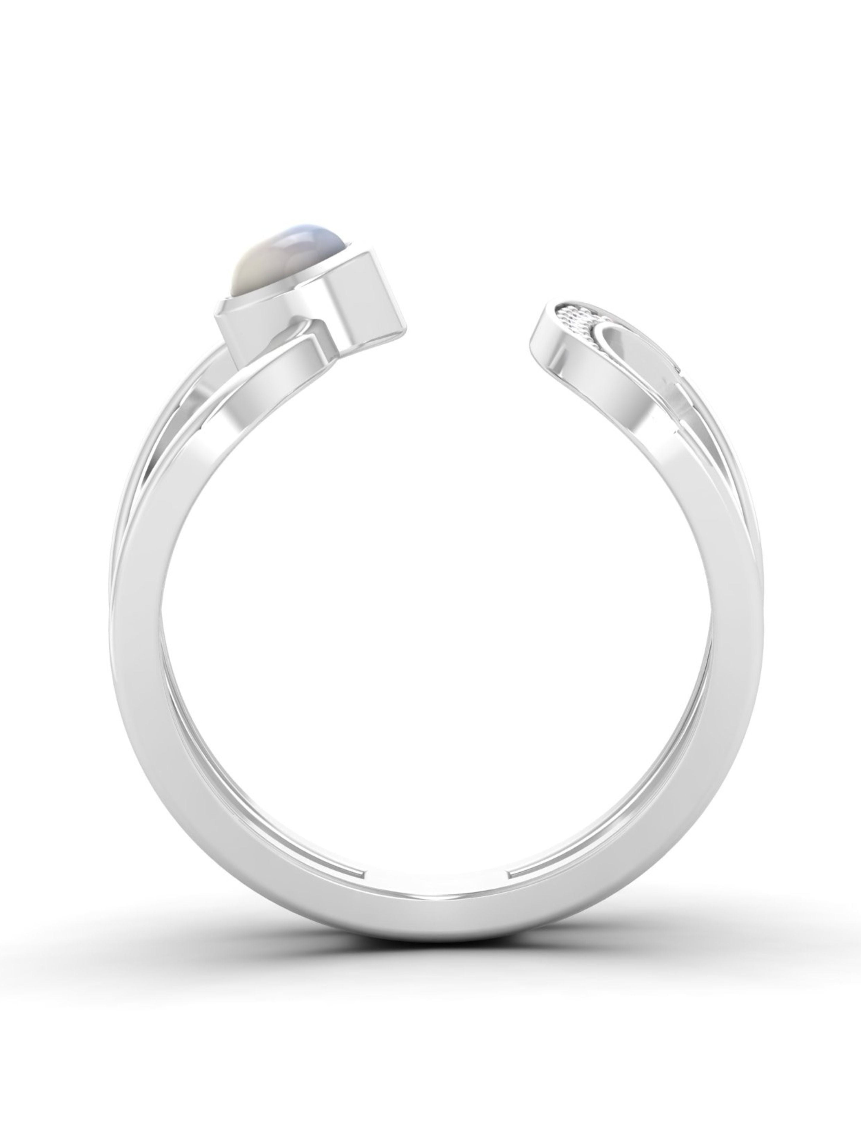 Celestial Wave Adjustable Moonstone & Moissanite Ring in 925 Sterling Silver