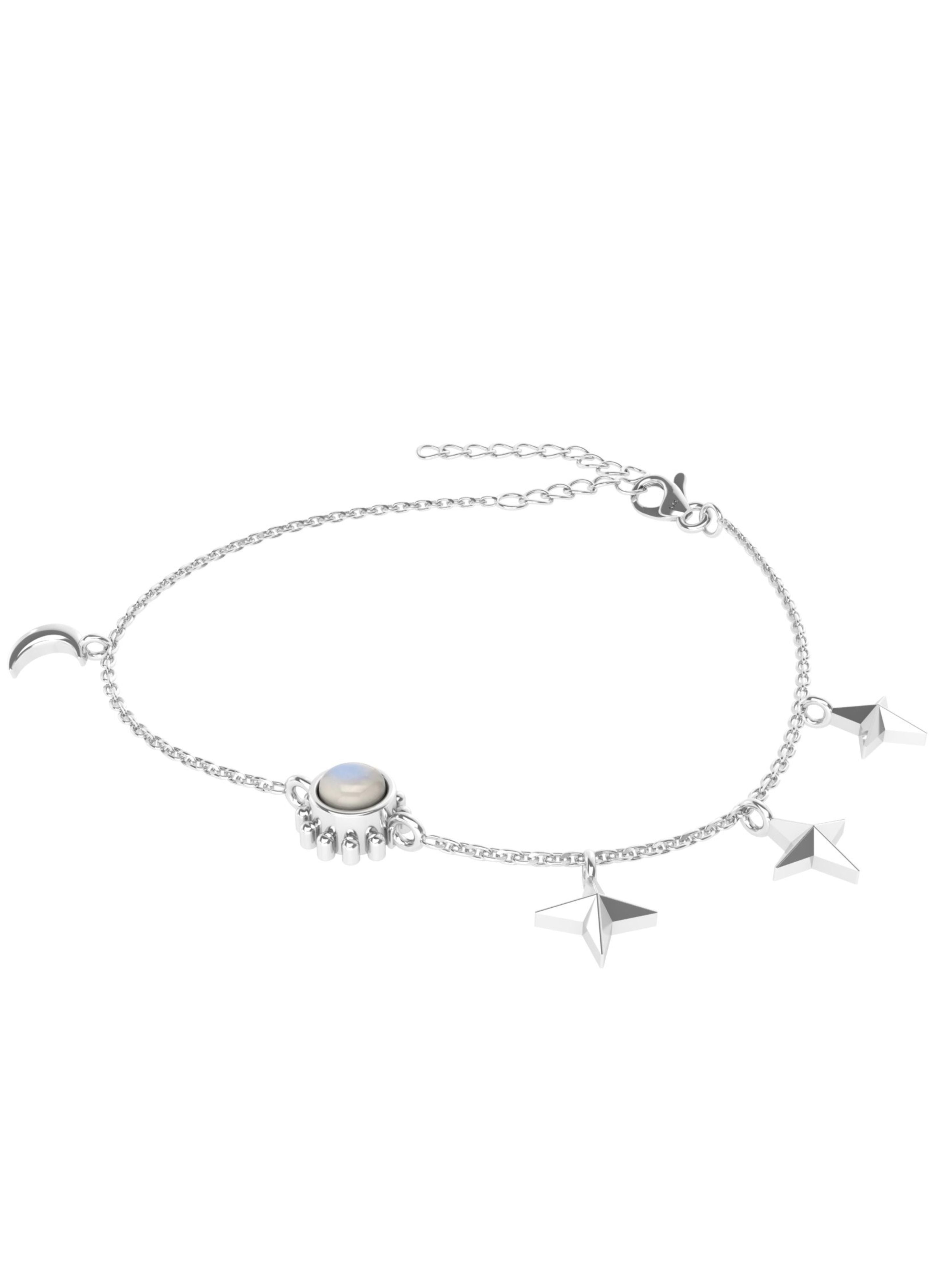 Celestial Harmony: Rainbow Moonstone & Silver Charm Bracelet In 925 Sterling Silver