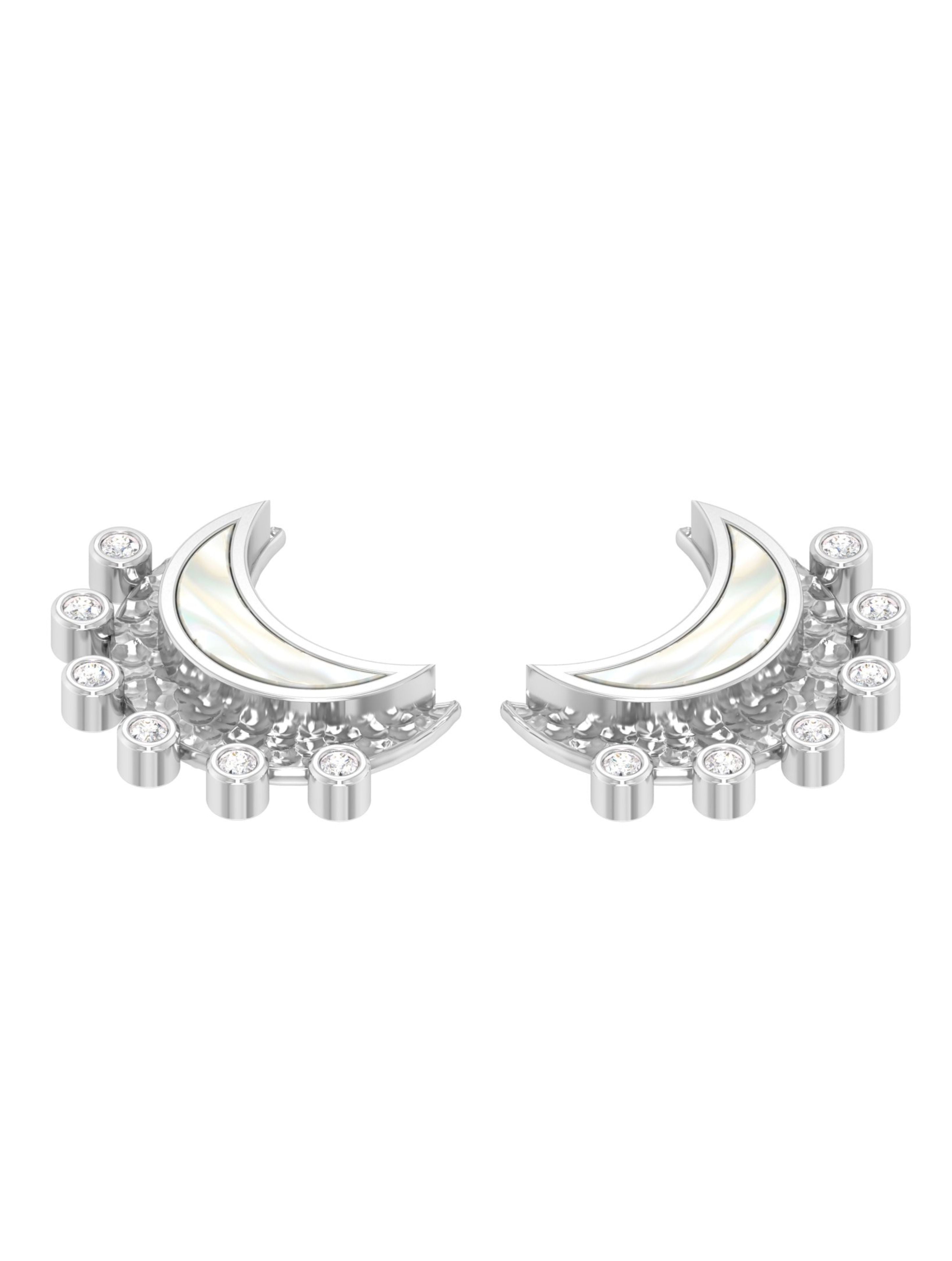 Celestial Glow: Moissanite & Mother of Pearl Crescent Moon Earrings