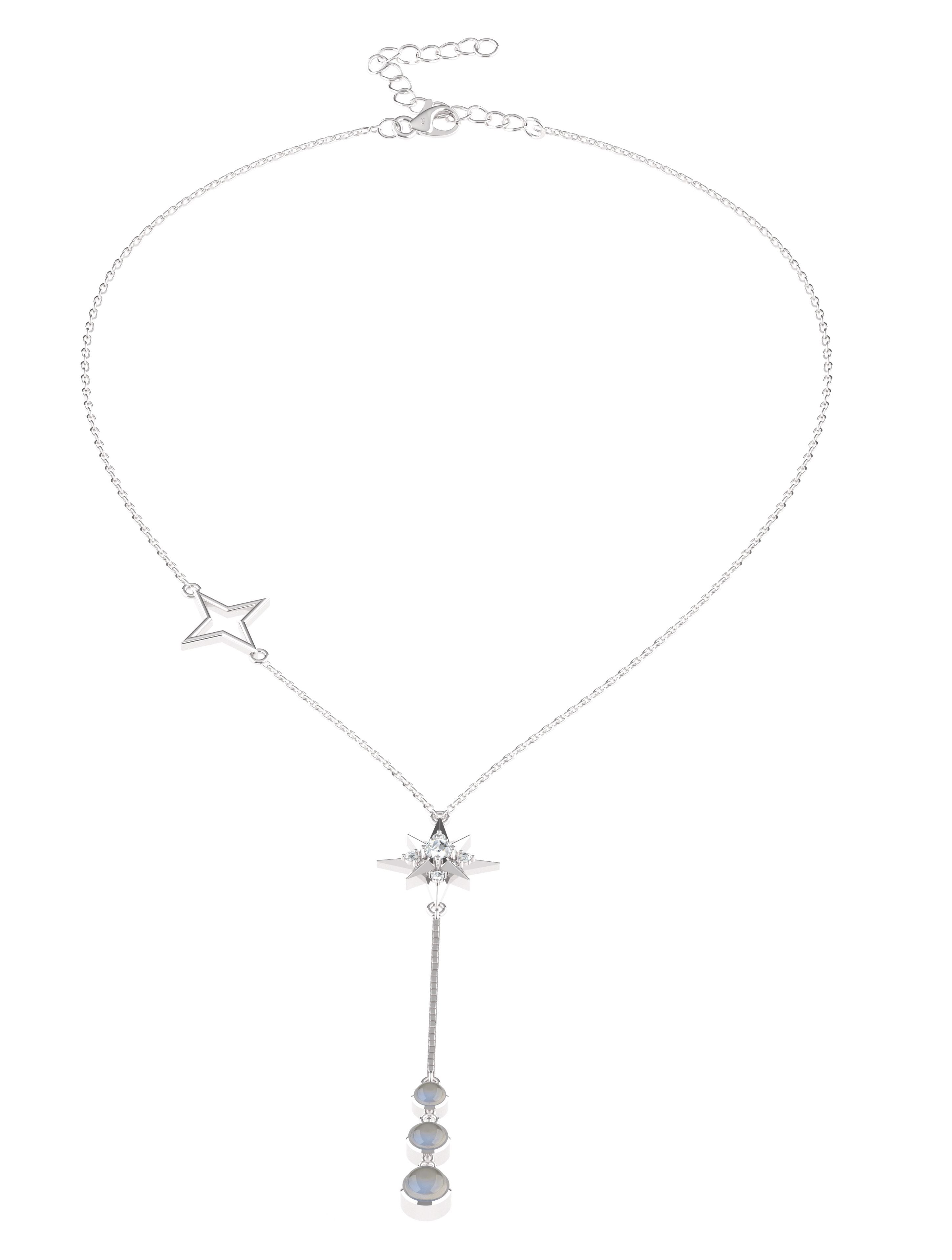 Celestial Radiance: Rainbow Moonstone & Moissanite Star Drop Jewelry Necklace Set