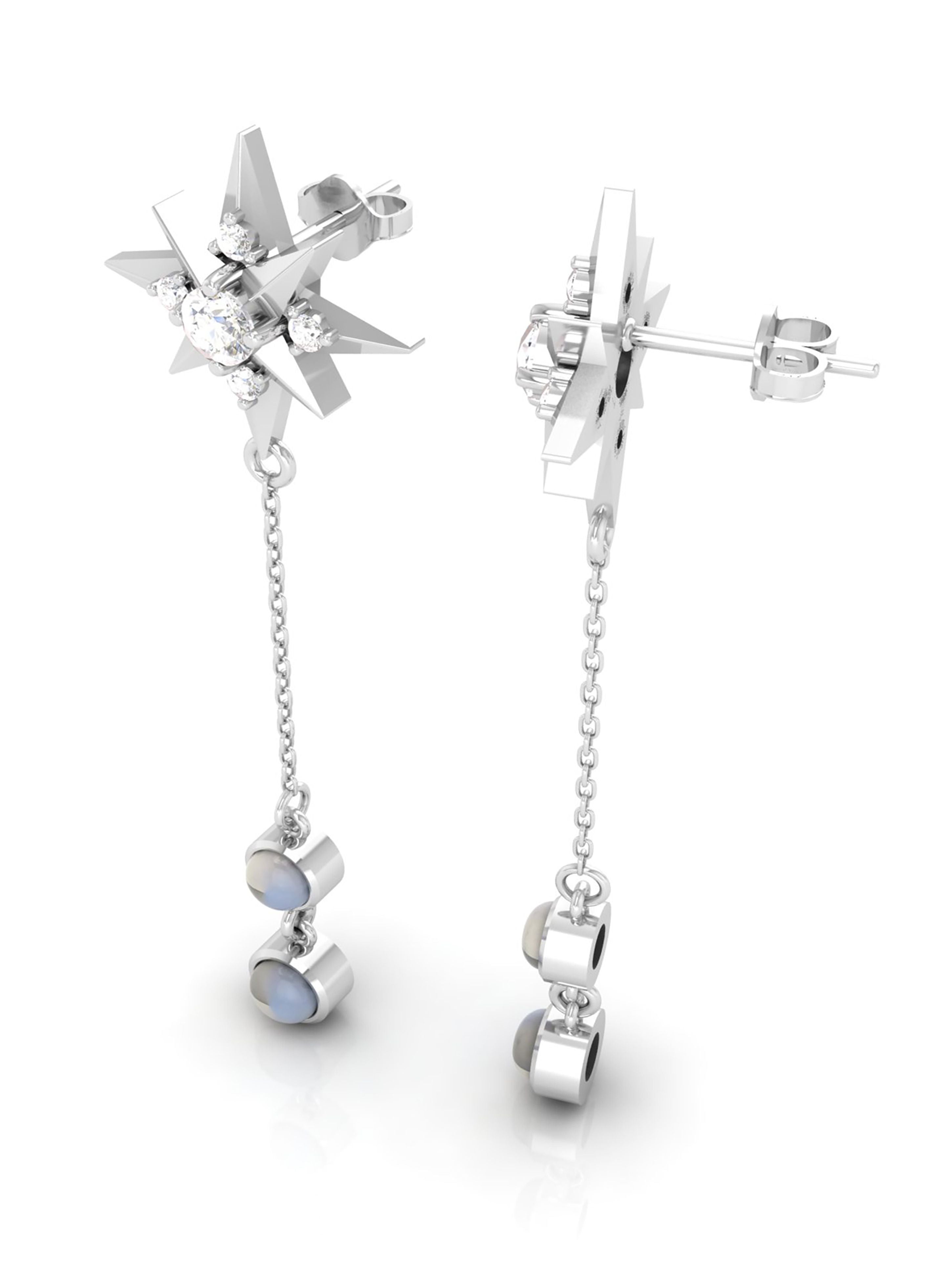 Celestial North Star & Moonstone Drop Earrings in 925 Sterling