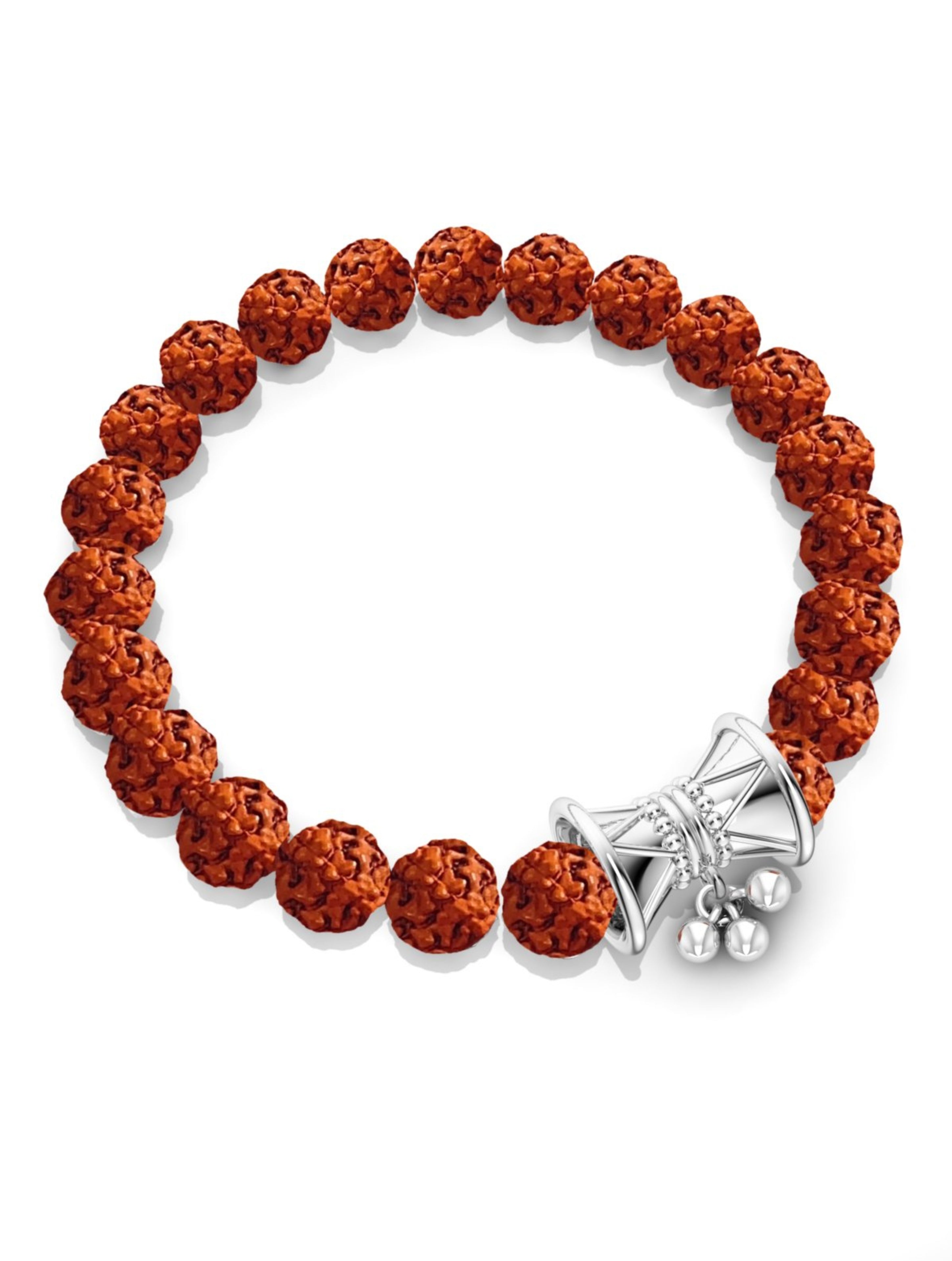 Rudraksha Power Bracelet for Men with 925 Sterling Silver Damru (Shivji's Drum) Centerpiece