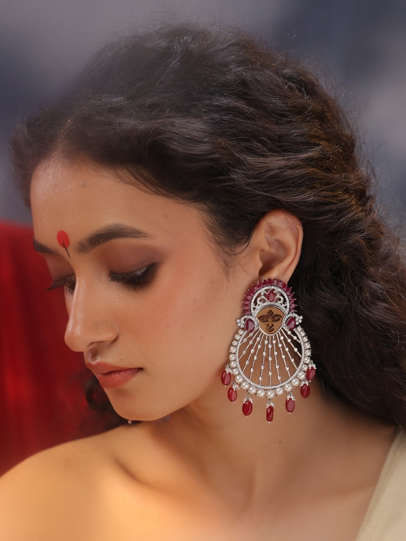Durga Ruby Chandbali 925 Silver Earrings