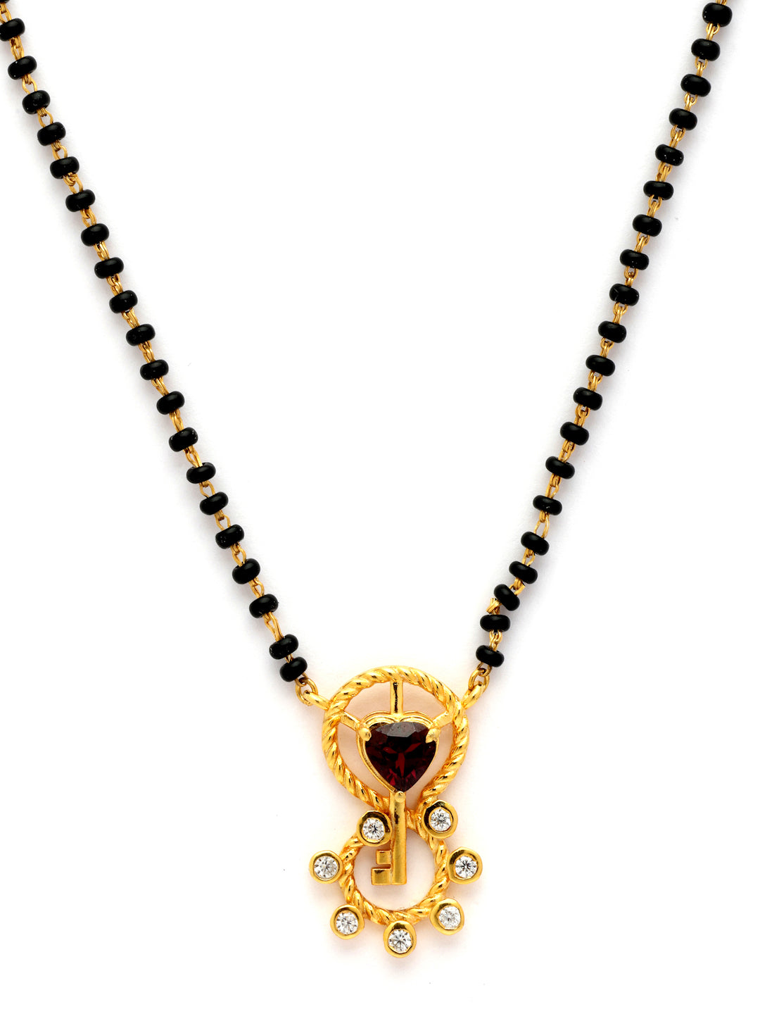 Gold-Plated Heart Rhodolite Garnet Key Mangalsutra in 925 Sterling Silver