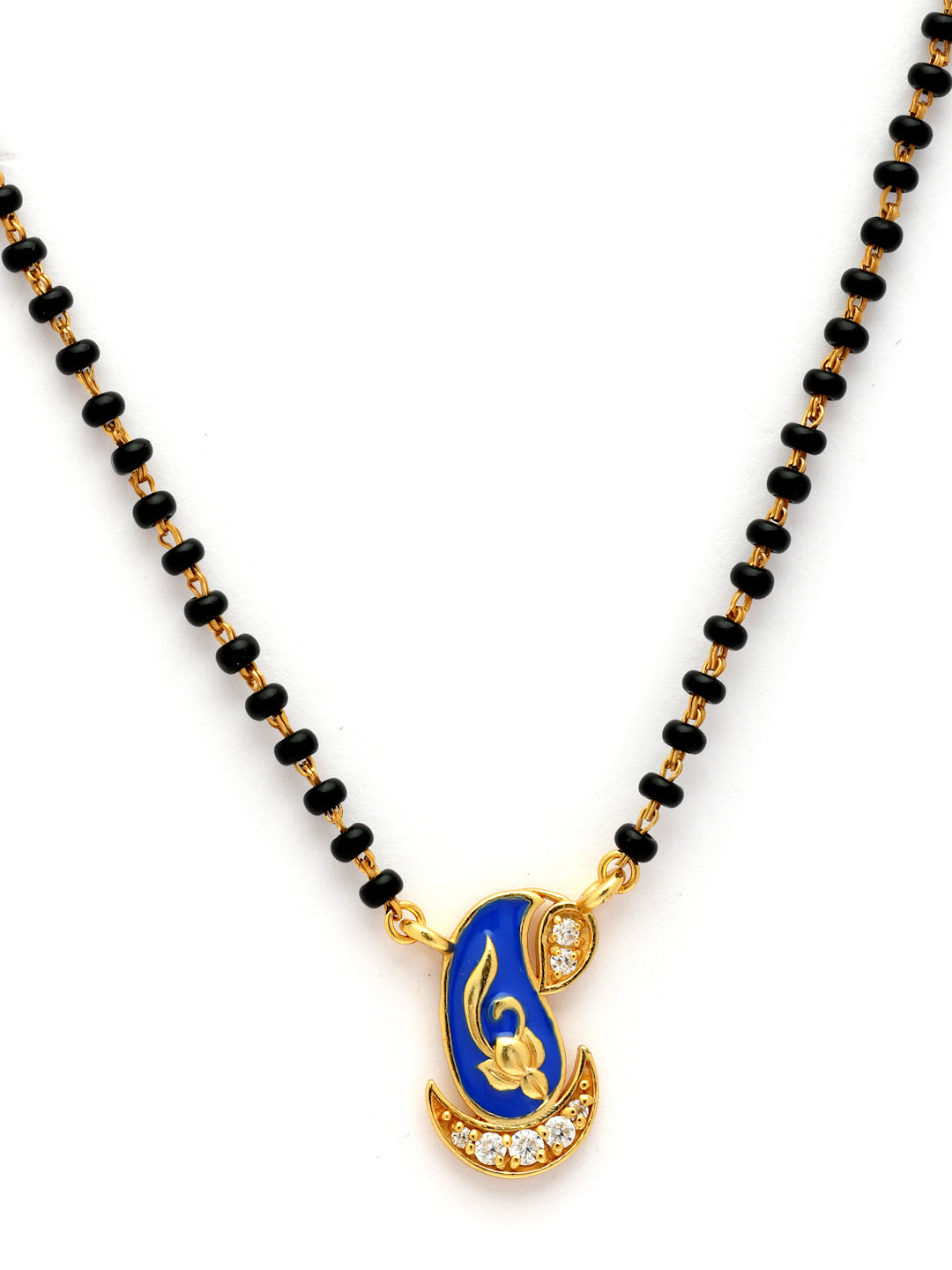Gold-Plated Royal Blue Paisley Moissanite Mangalsutra in 925 Sterling Silver