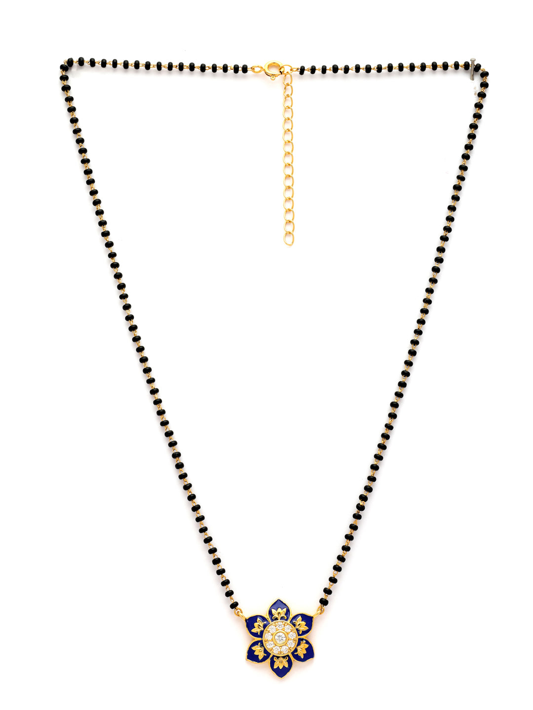 Gold-Plated Royal Blue Floral Moissanite Mangalsutra in 925 Sterling Silver