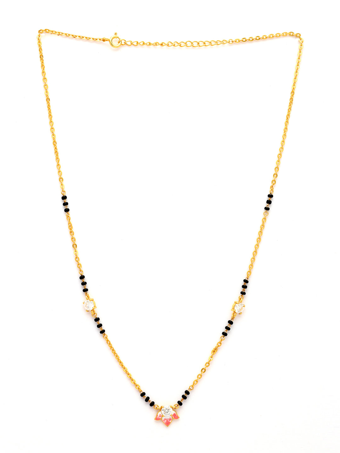Gold-Plated Pink Floral Moissanite Mangalsutra in 925 Sterling Silver