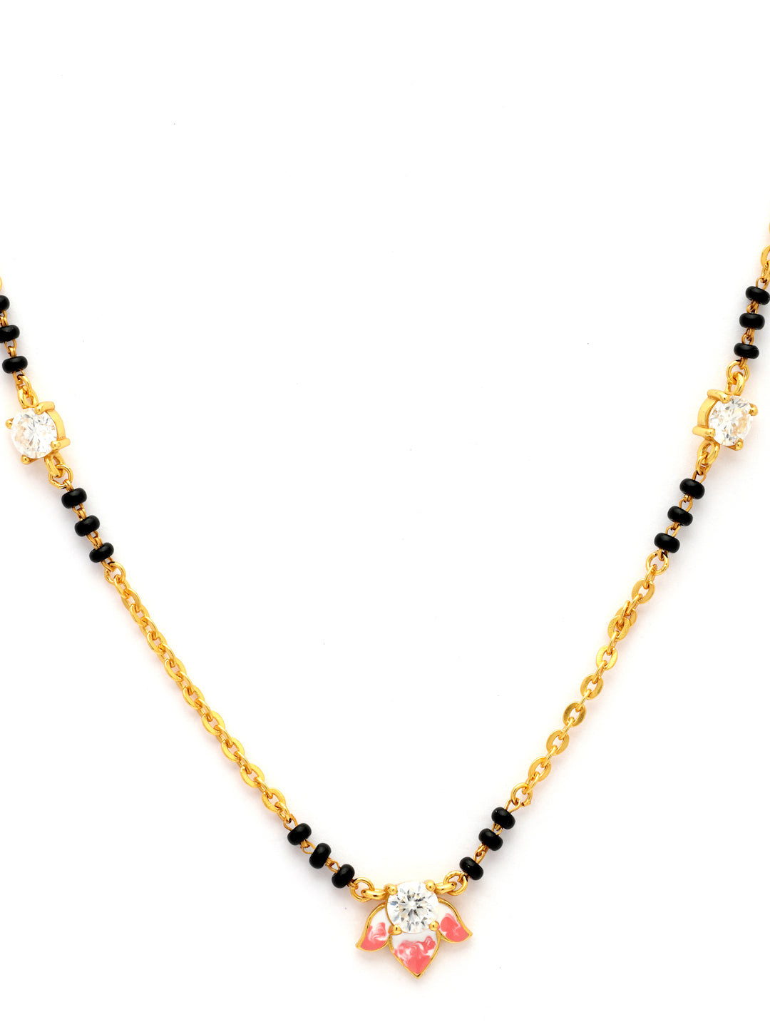 Gold-Plated Pink Floral Moissanite Mangalsutra in 925 Sterling Silver