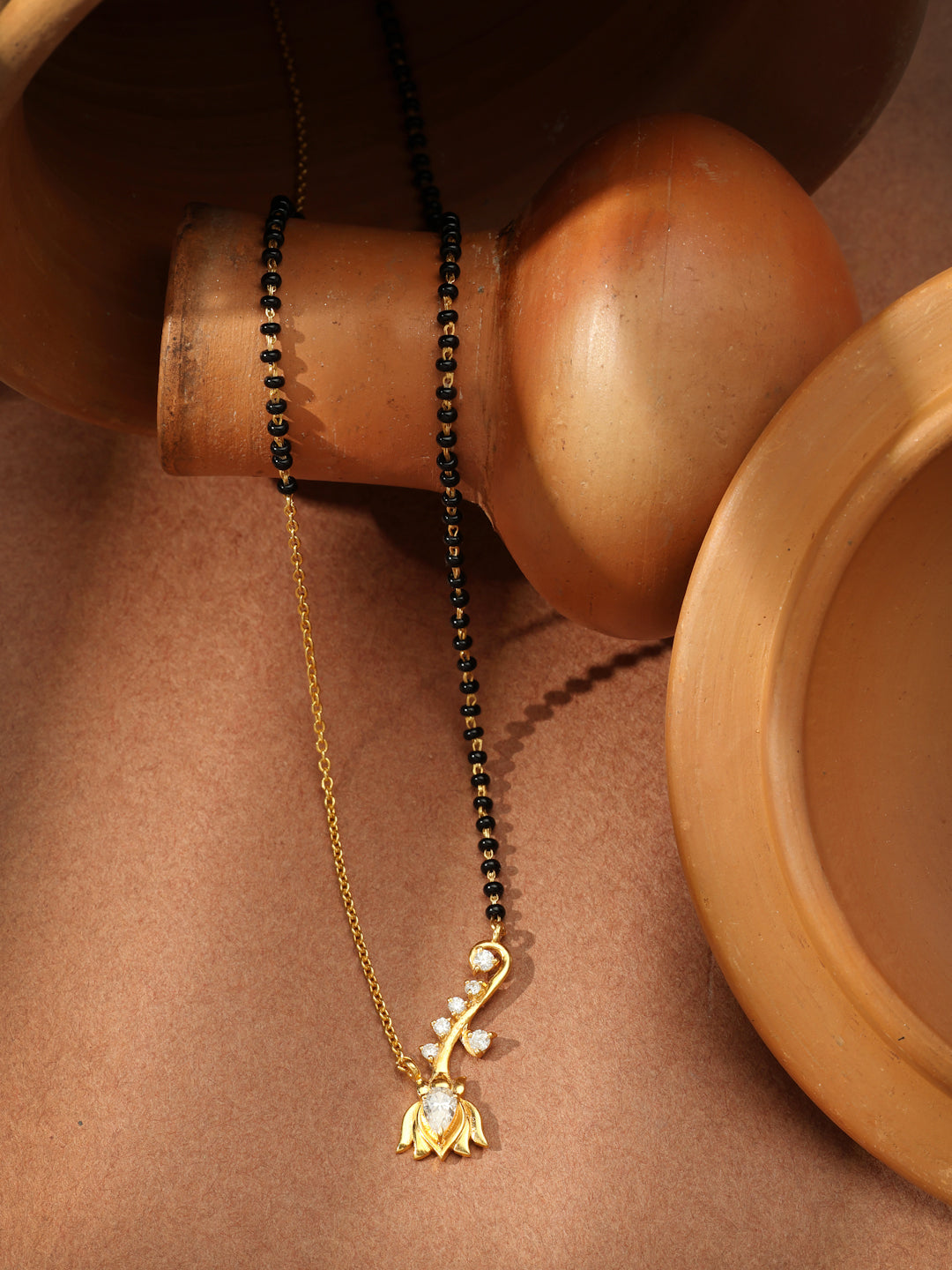 Gold-Plated Floral Vine Moissanite Mangalsutra in 925 Sterling Silver