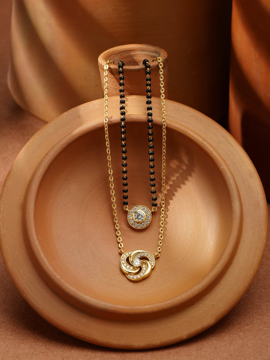 Gold-Plated Double-Layer Swirl Moissanite Mangalsutra in 925 Sterling Silver
