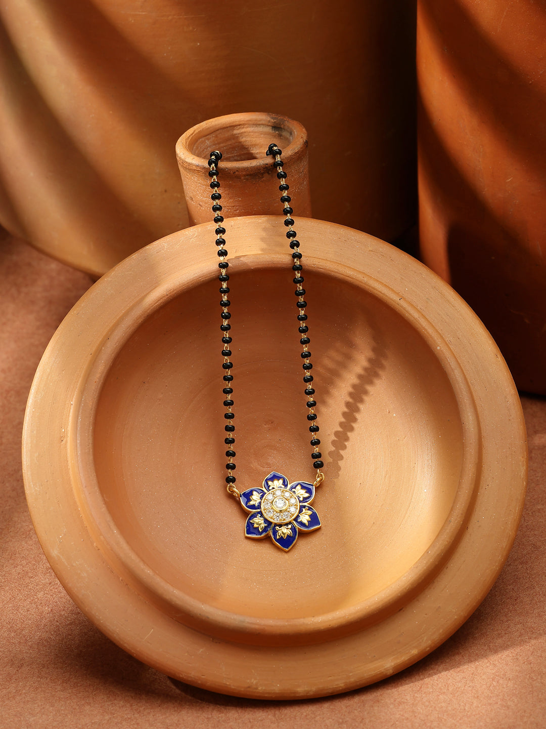 Gold-Plated Royal Blue Floral Moissanite Mangalsutra in 925 Sterling Silver