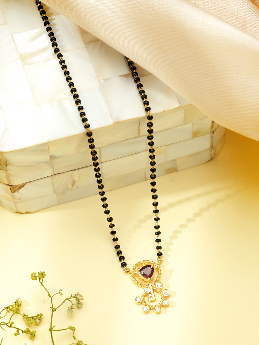 Gold-Plated Heart Rhodolite Garnet Key Mangalsutra in 925 Sterling Silver