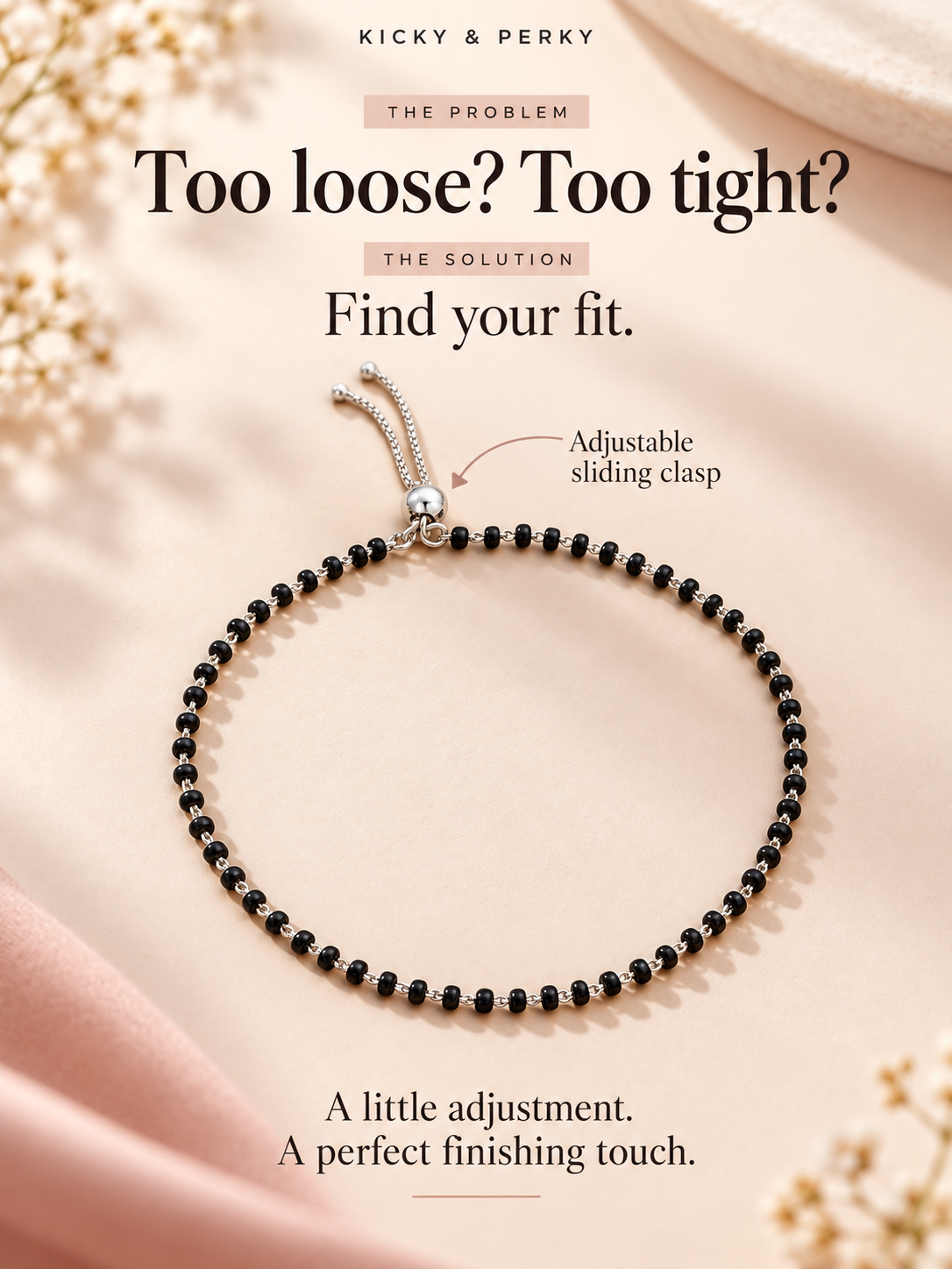 Black Beads 925 Sterling Silver Anklet For Women